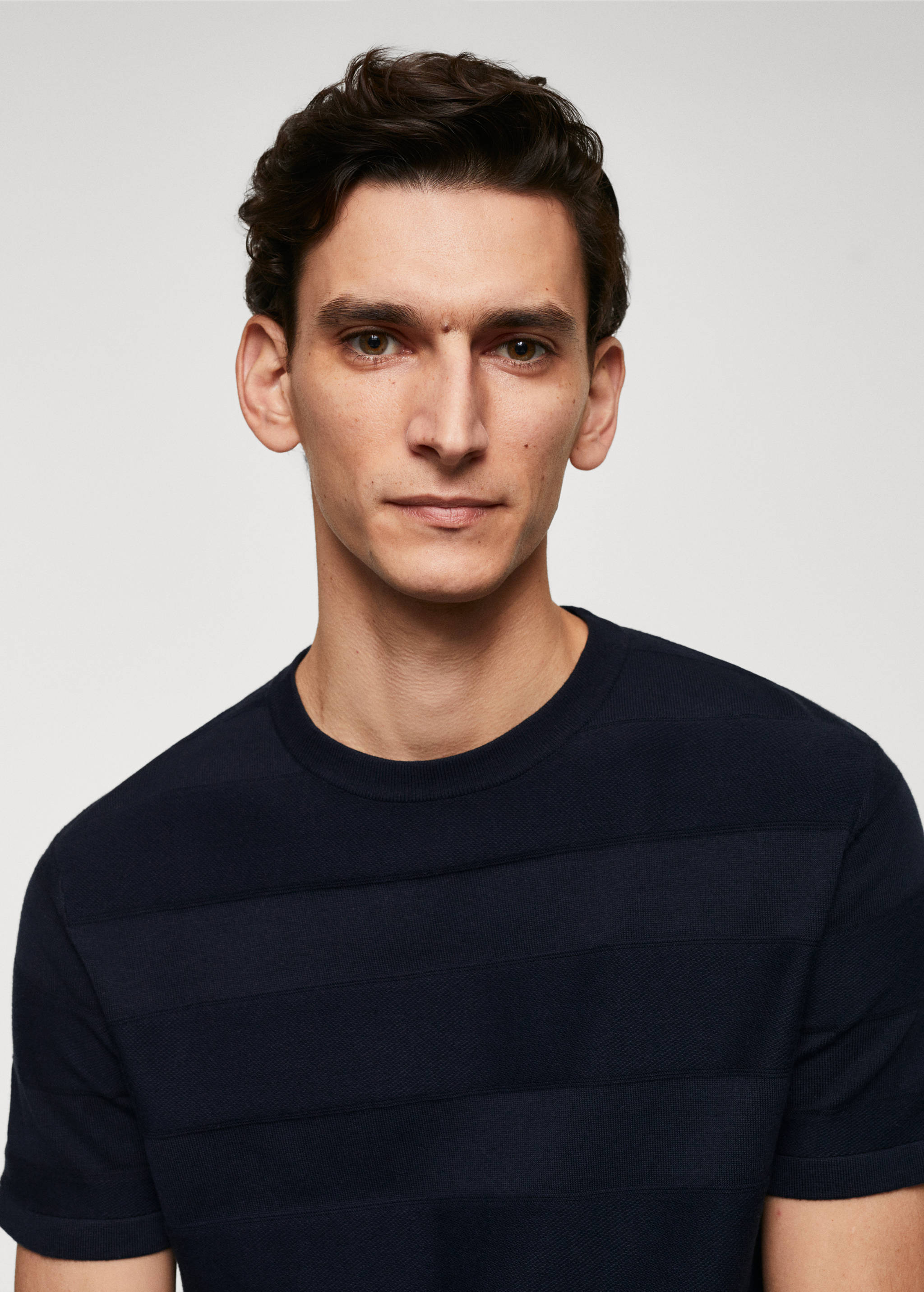 条纹结构棉质针织T恤 - null