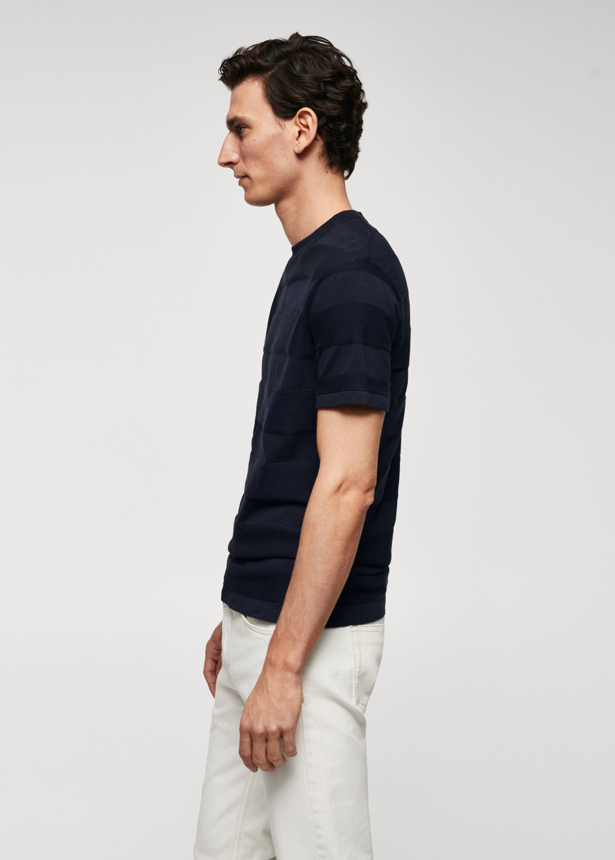 条纹结构棉质针织T恤 - null