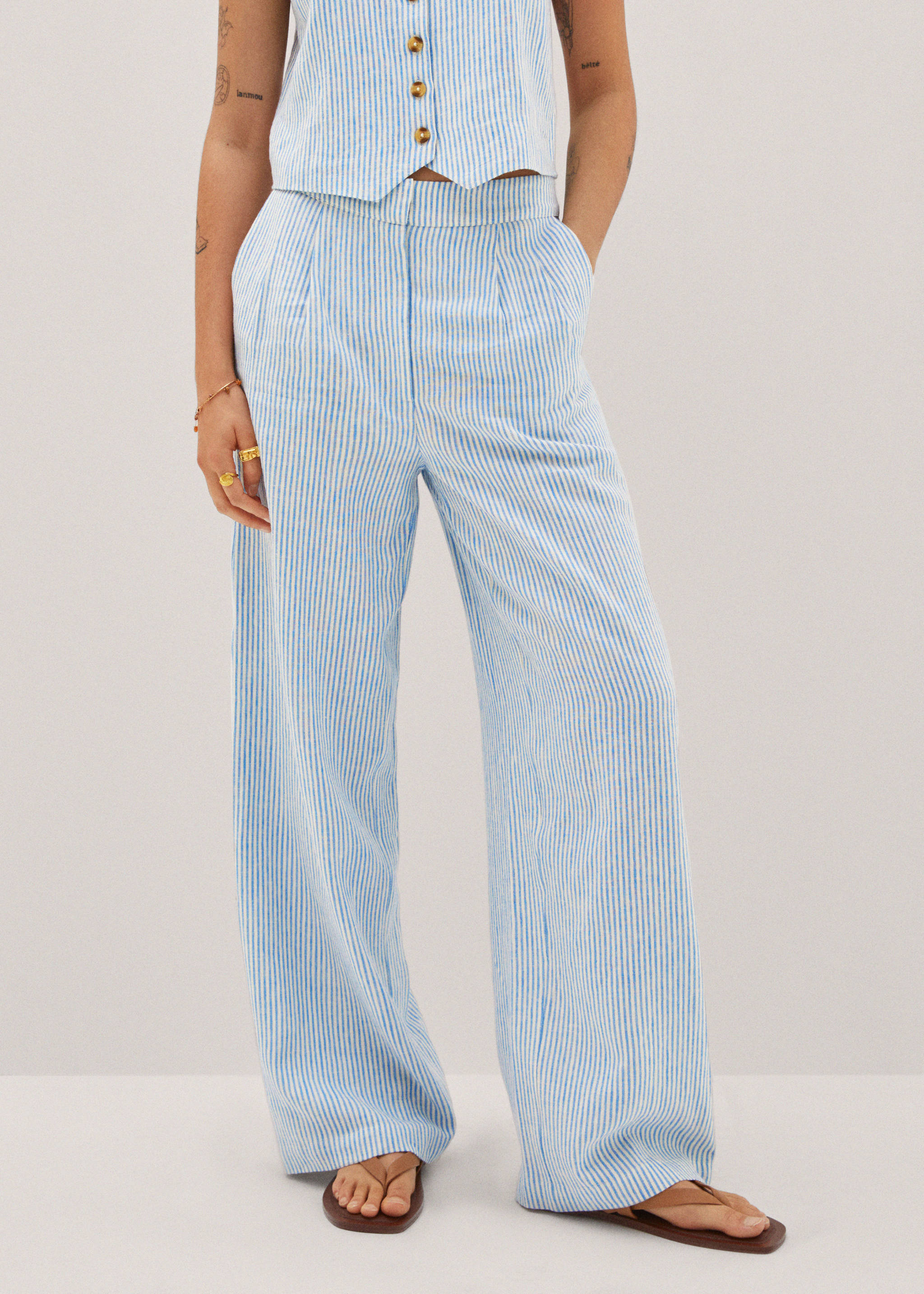 Pinstripe linen trousers - Medium plane