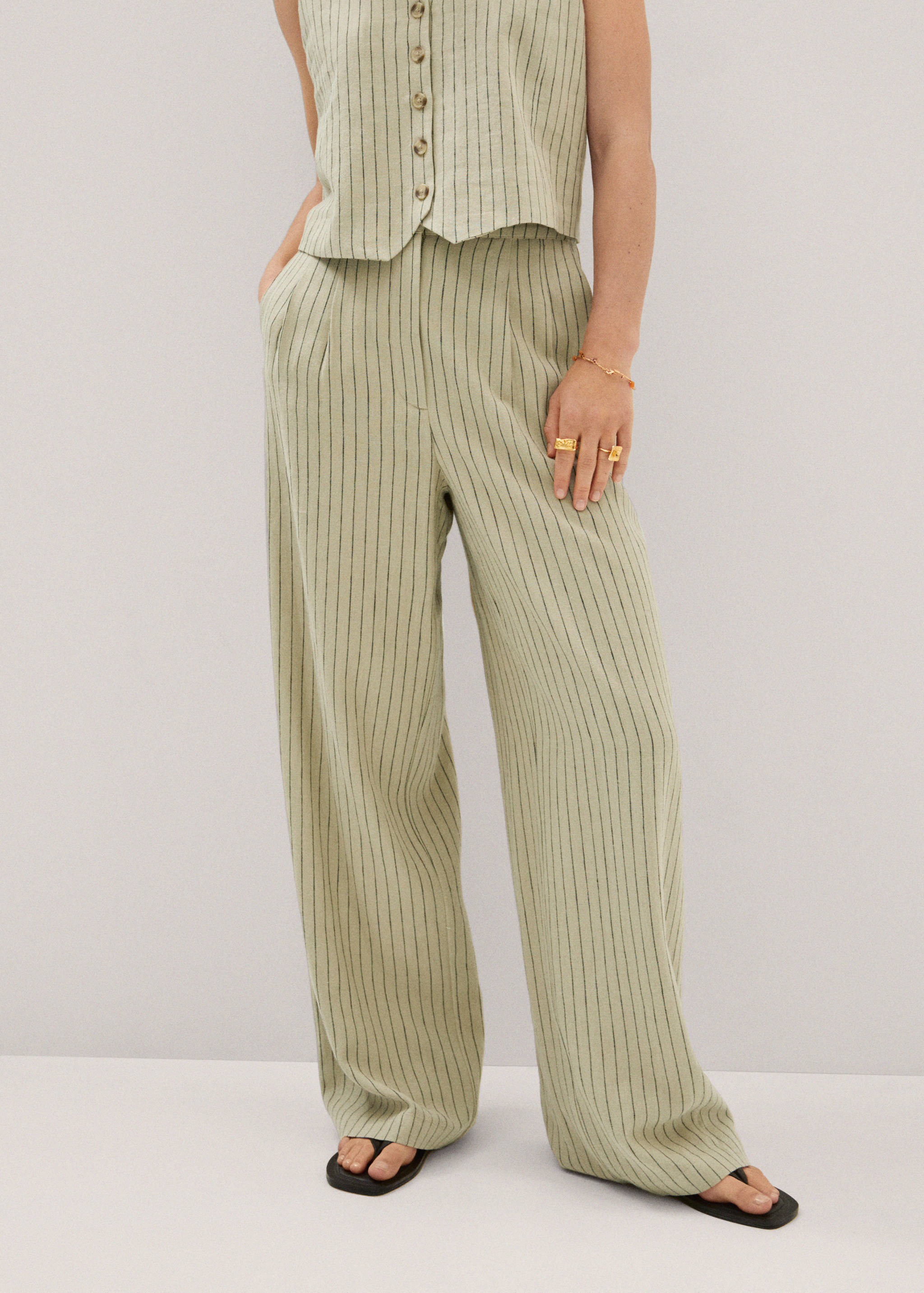 Pinstripe linen trousers - Medium plane