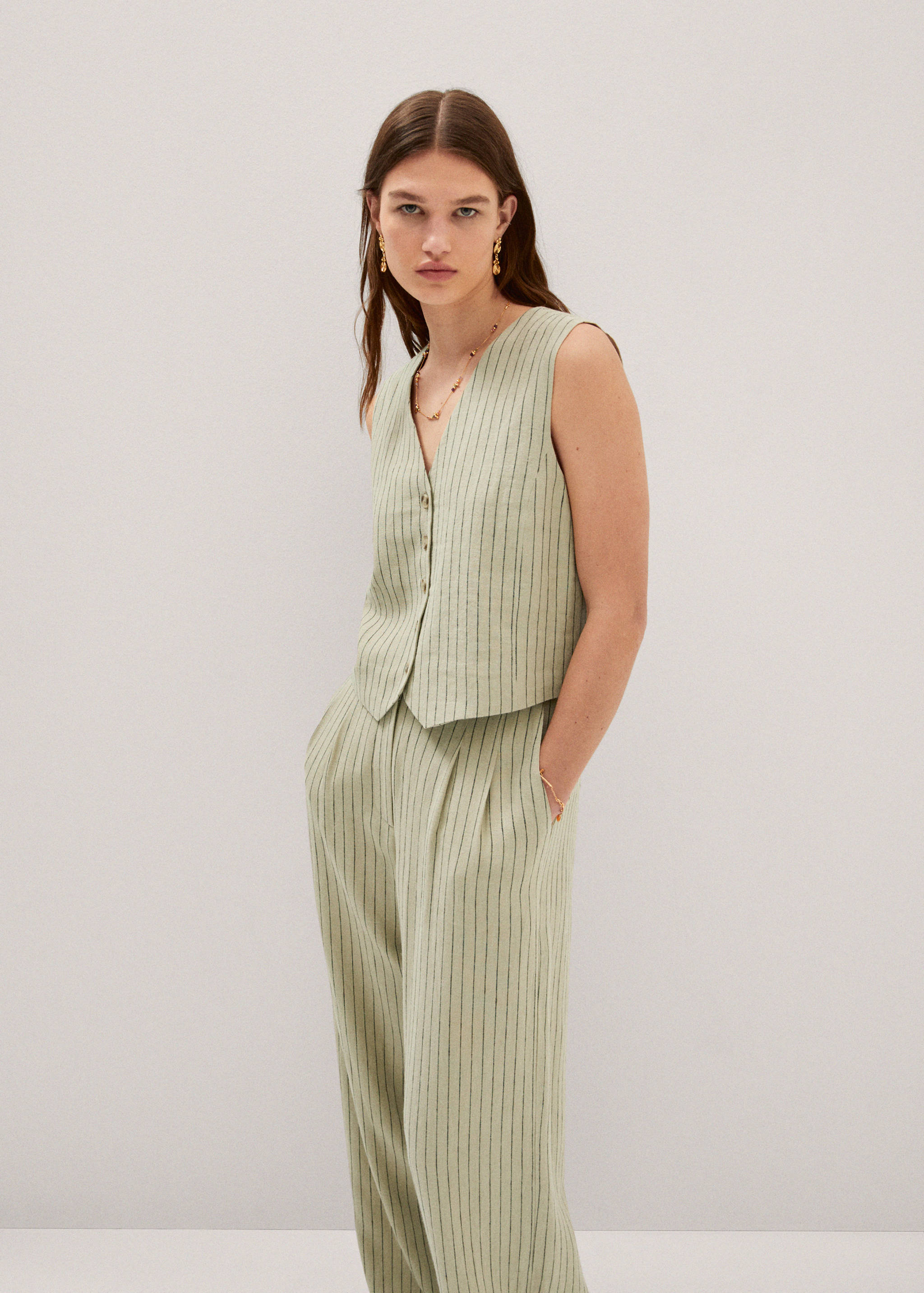 Pinstripe linen trousers - Details of the article 1
