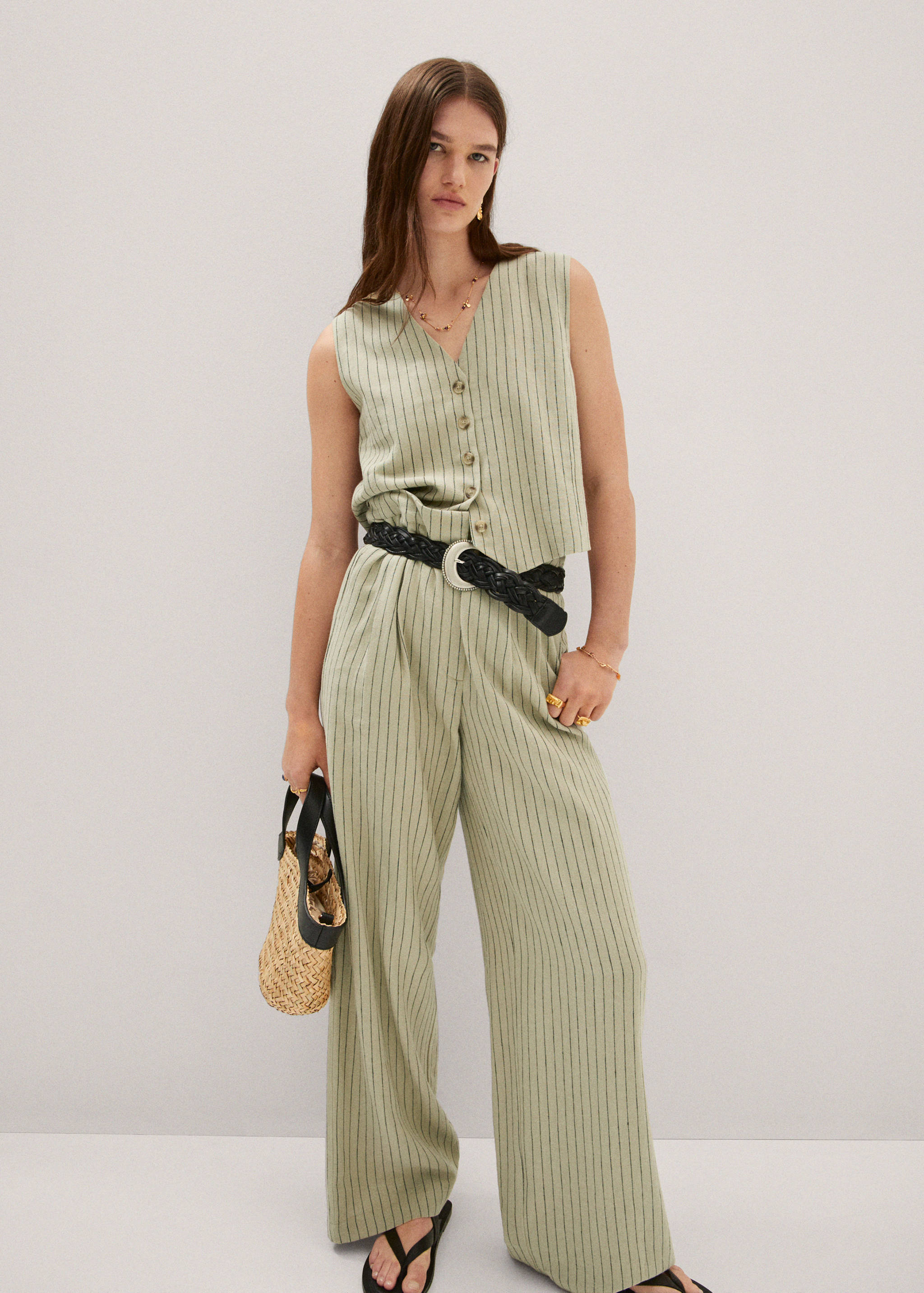 Pinstripe linen trousers - Details of the article 2