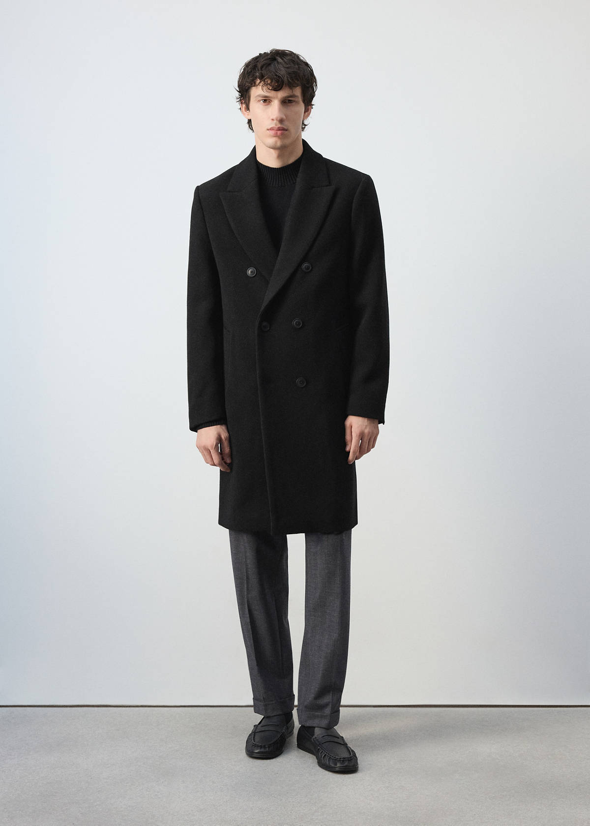 Double-breasted wool-blend coat
