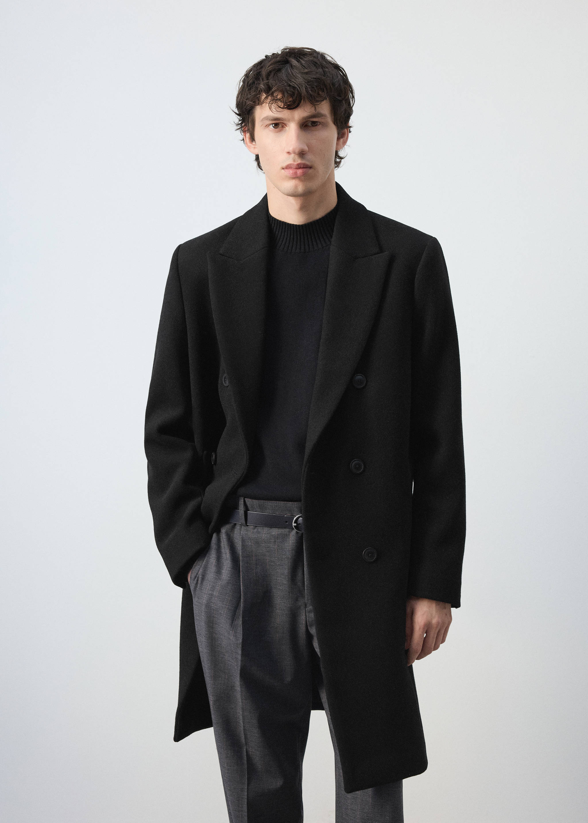 Manteau laine mélangée croisé - Plan moyen