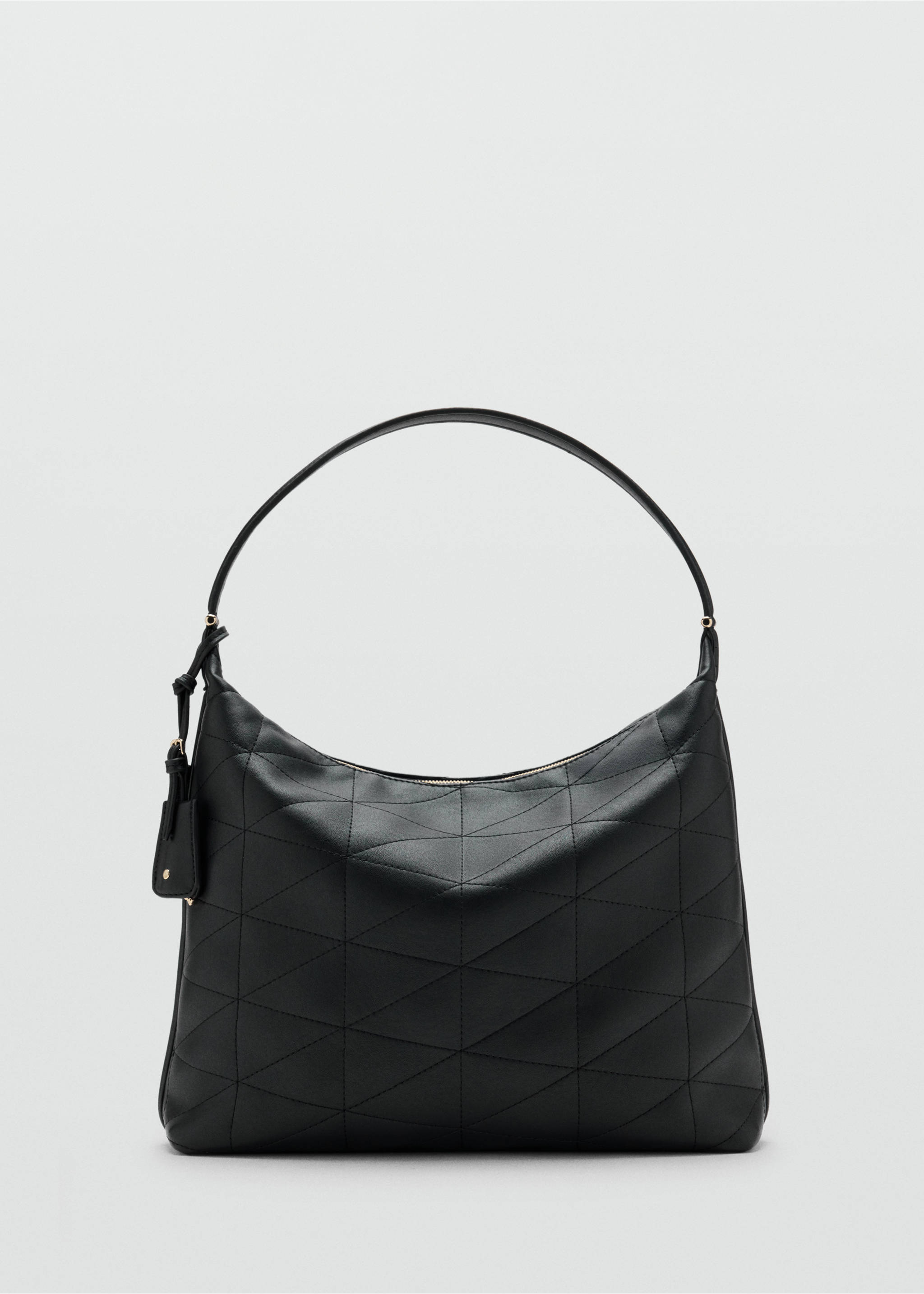 Bolso saco negro con asa corta y pespuntes geométricos., Negro. Ref: 47081338-00.