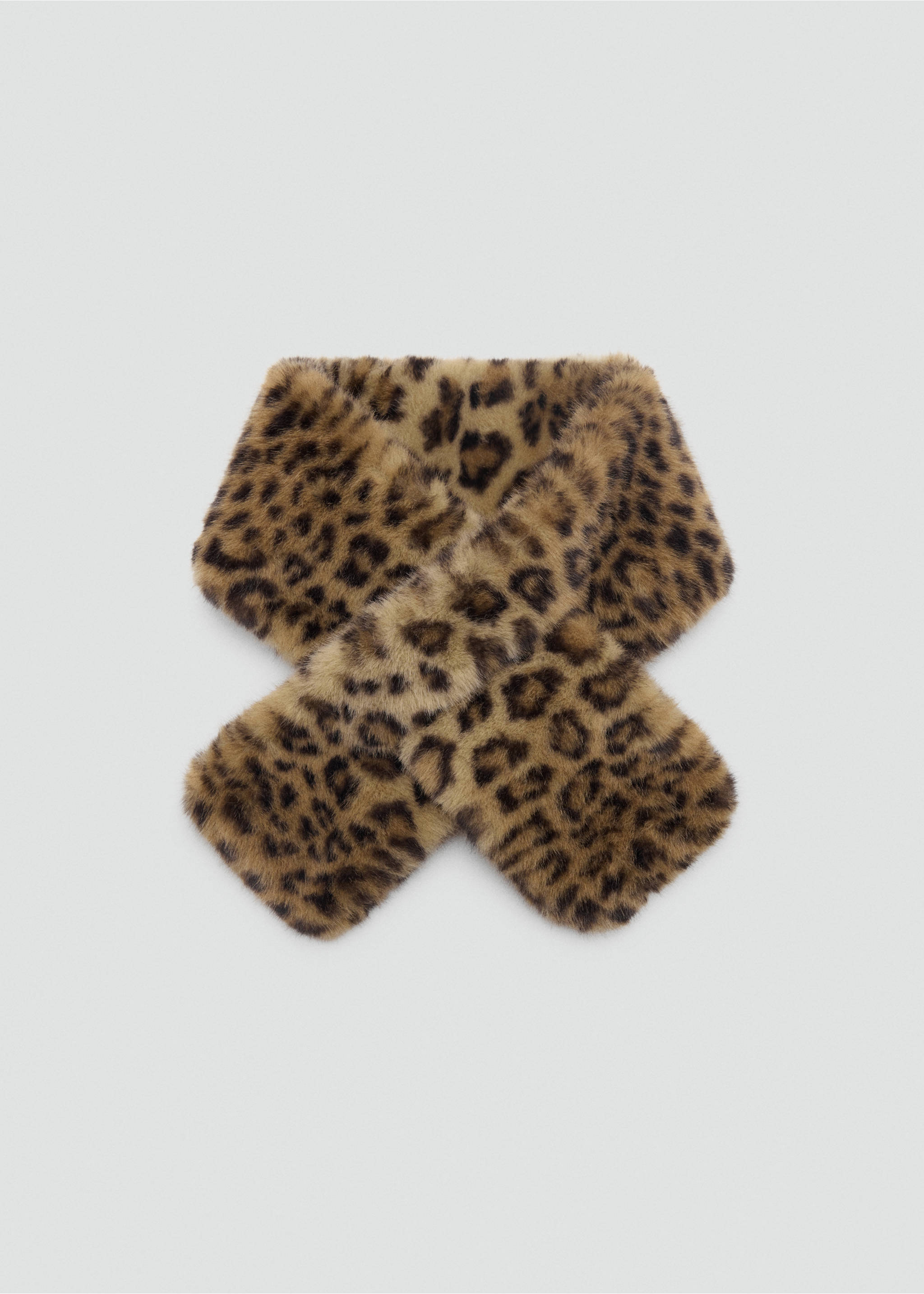 Leopard print faux-fur scarf in brown and black., Brown. Ref: 47081357-00.