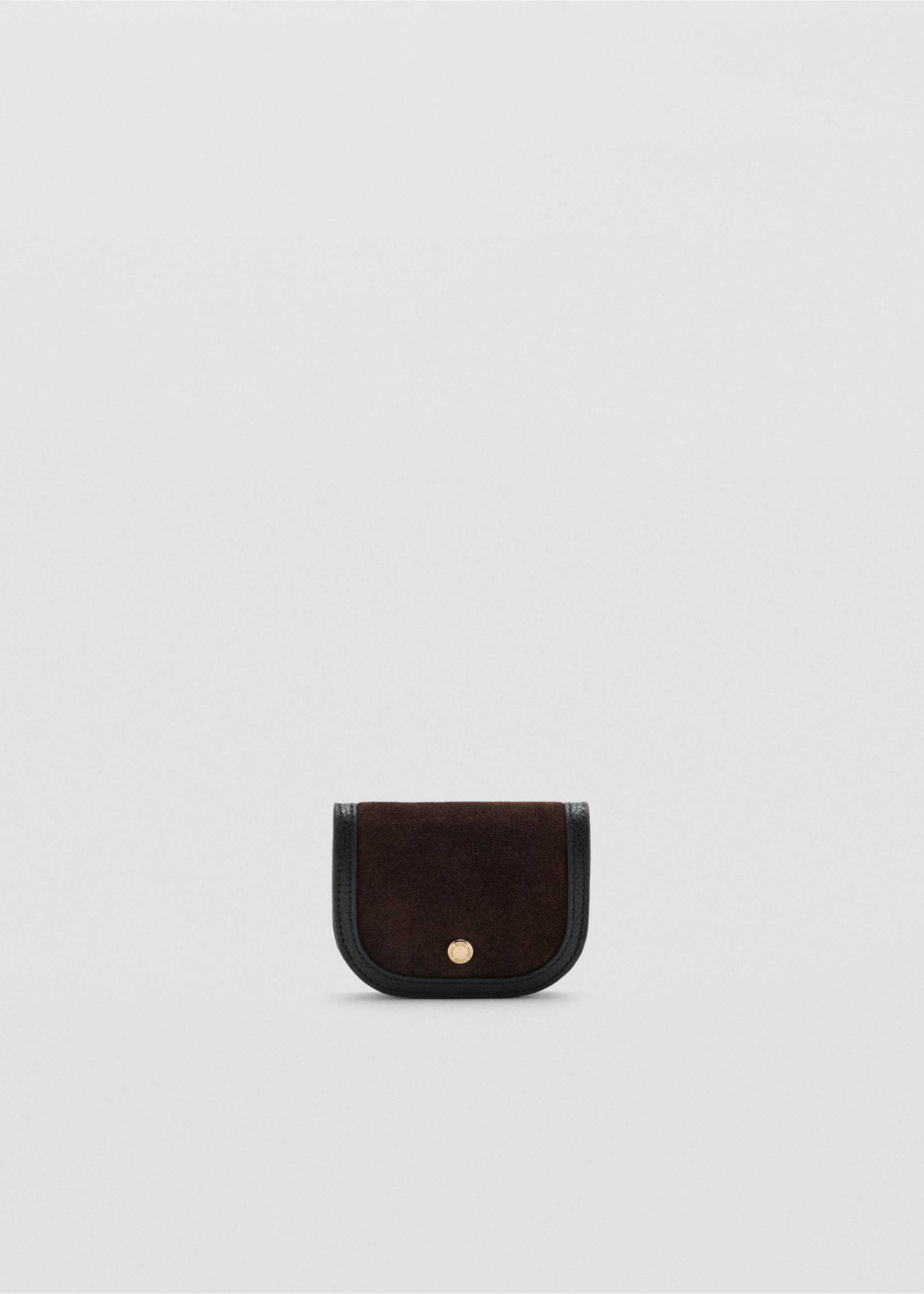 Dark brown wallet with a rounded flap and gold-tone stud closure., Chocolate. Ref: 47081389-00.