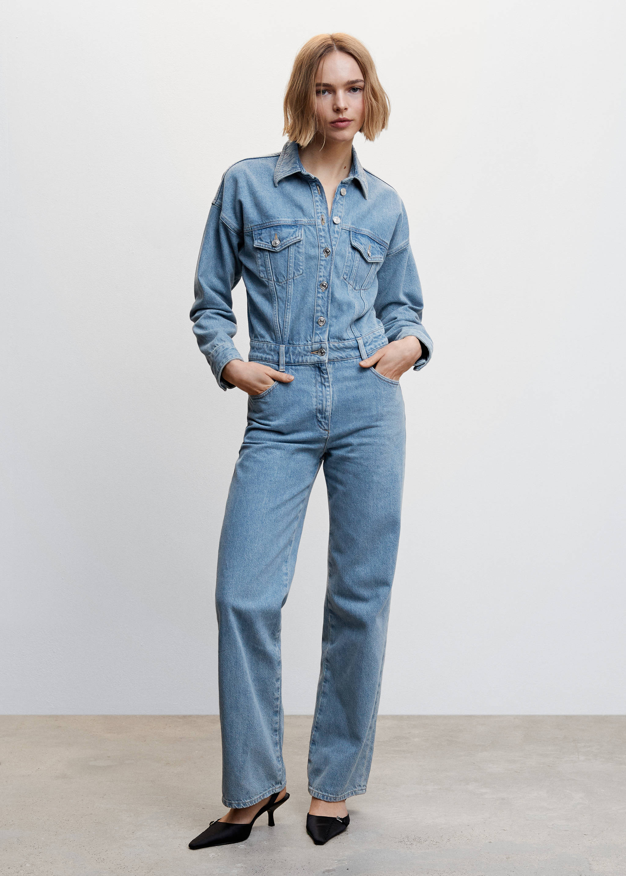 Lange denim jumpsuit - Overzichtstekening