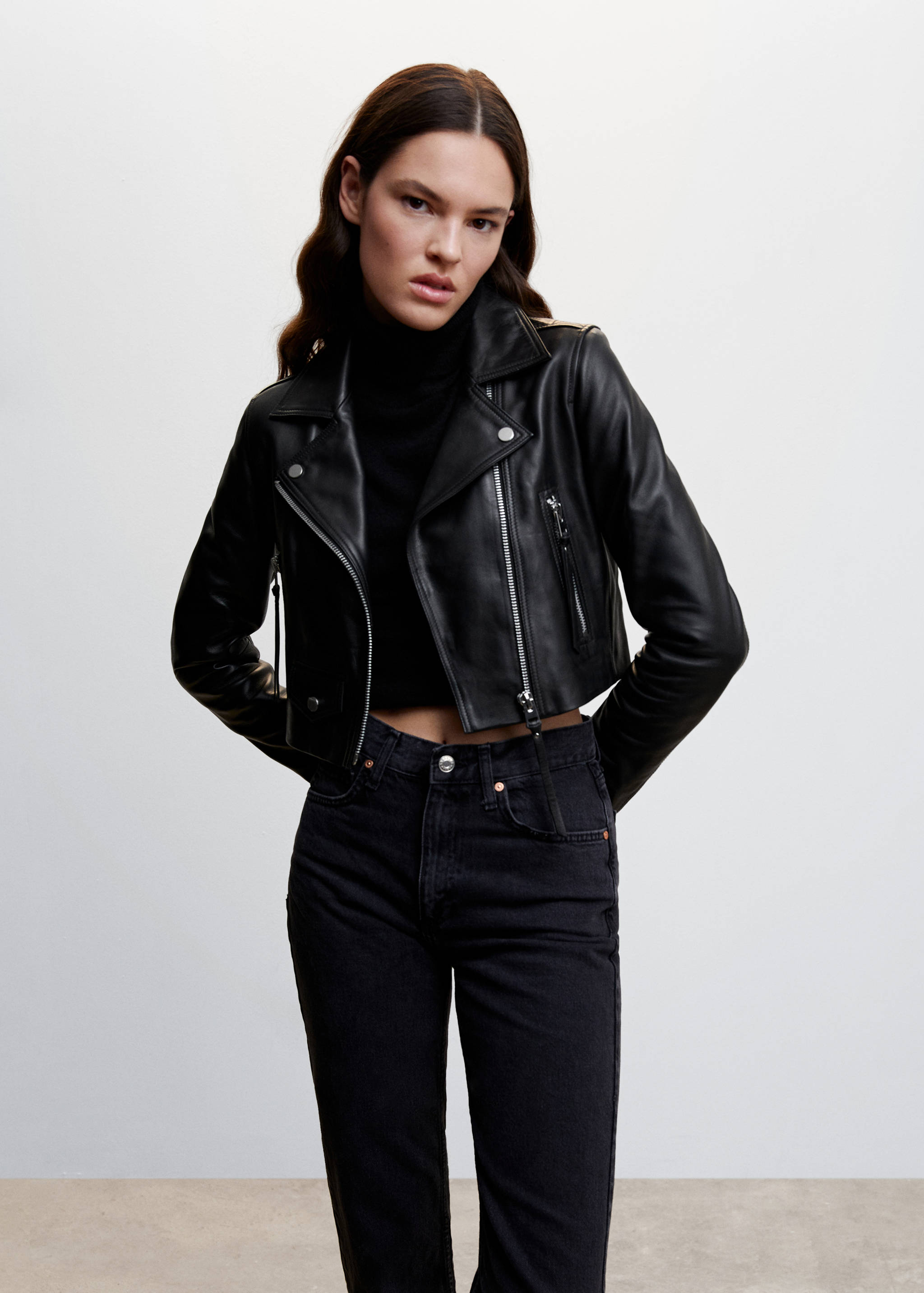 Cropped leather biker jacket - Medium plane