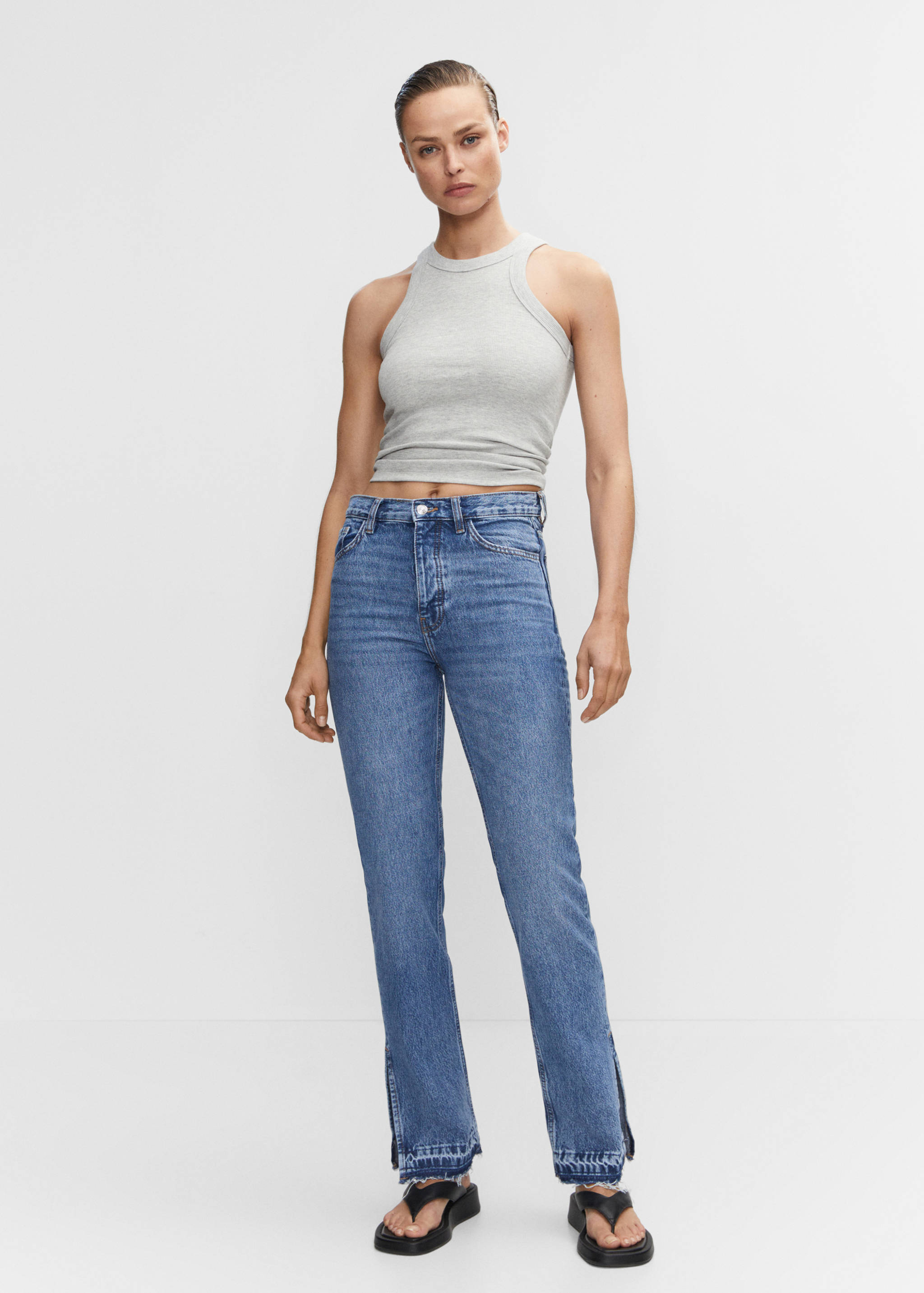 High-rise straight jeans with slits - General plane