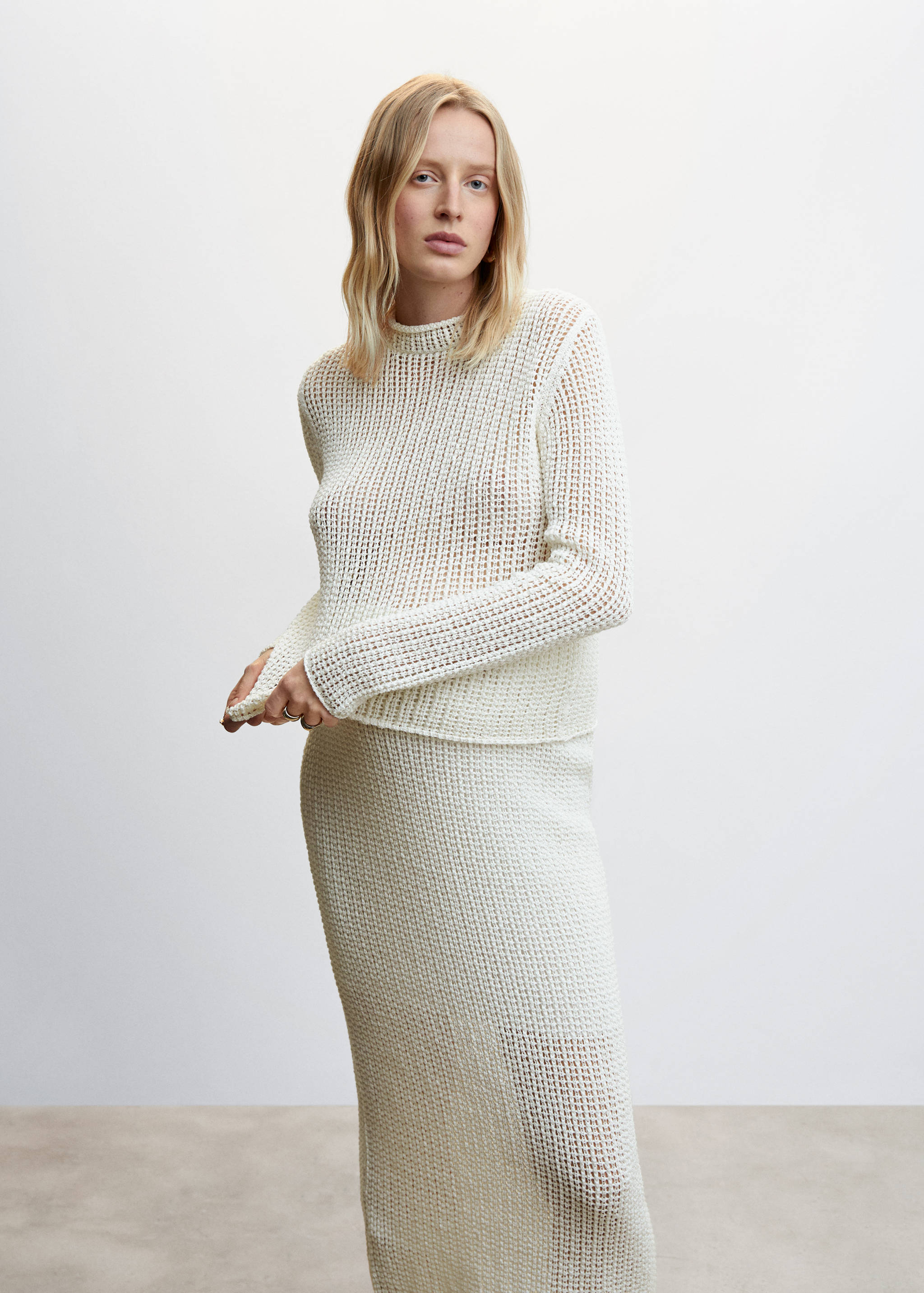 Openwork sweater with perkins collar - Medium plane