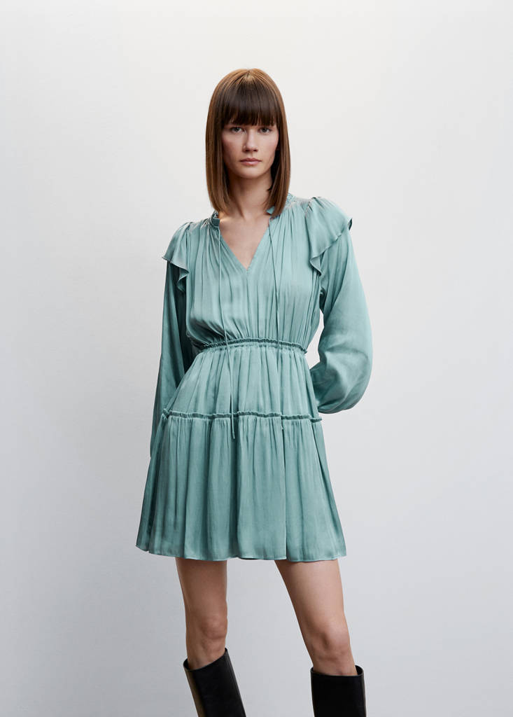 Ruffle satin dress - Women | MANGO Syria