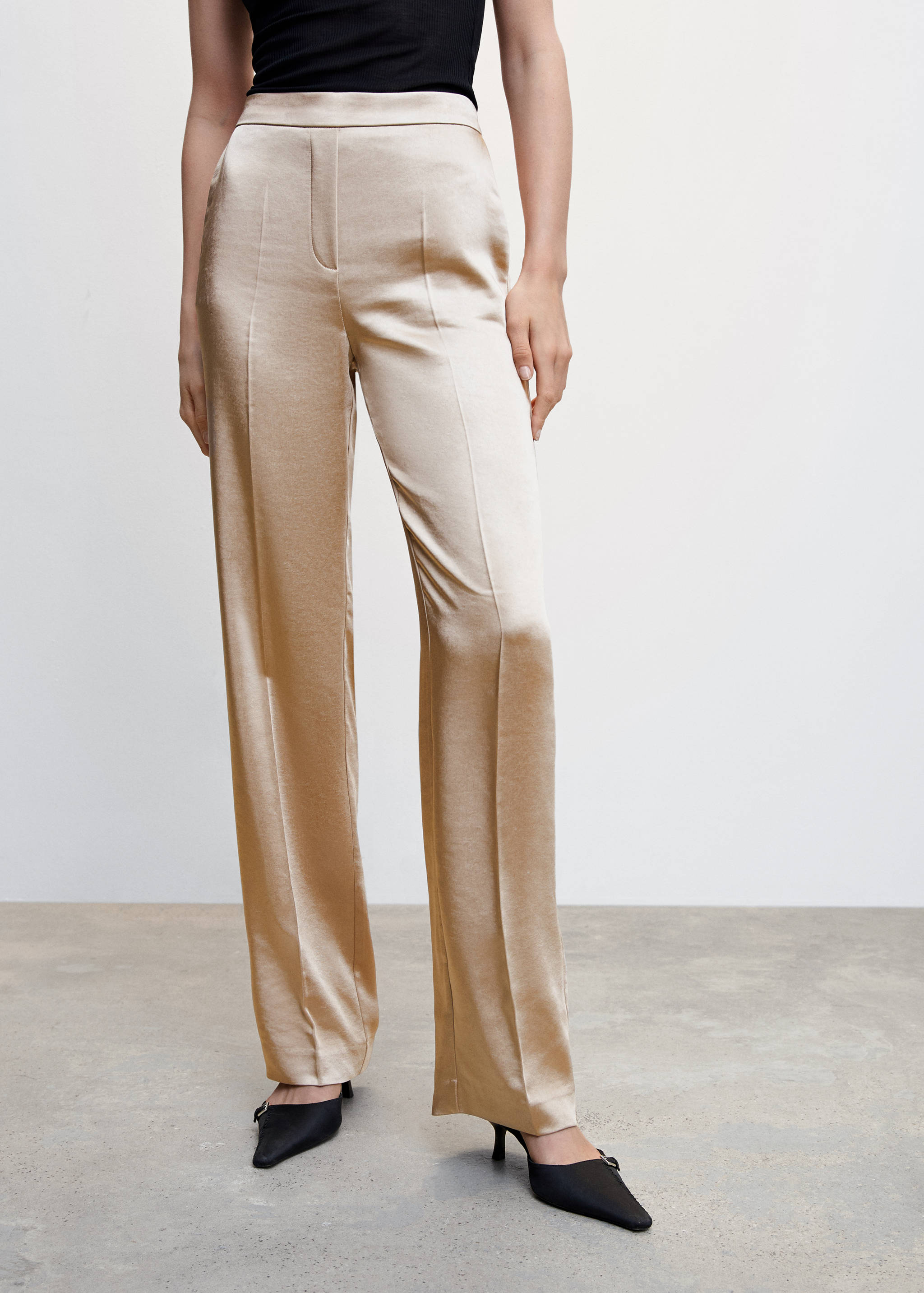 Pantalon satiné taille élastique - Plan moyen
