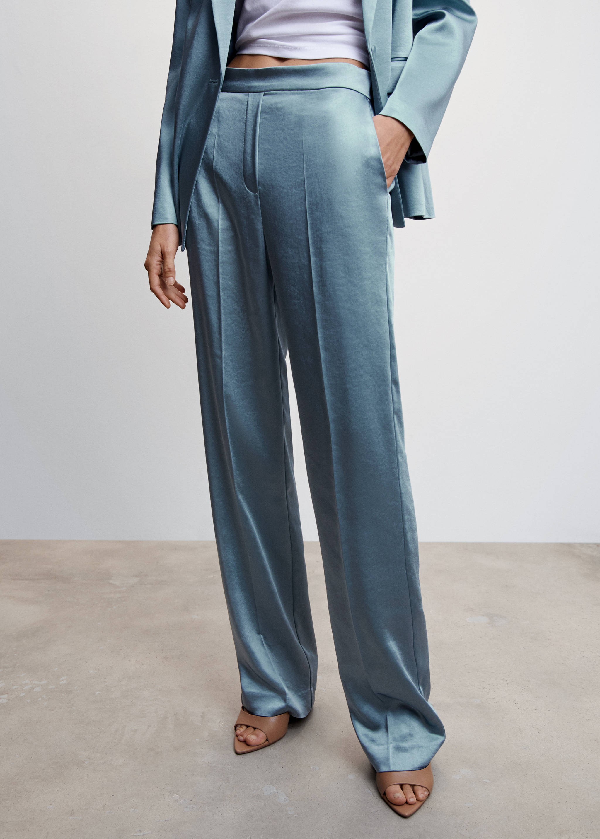 Pantalon satiné taille élastique - Plan moyen