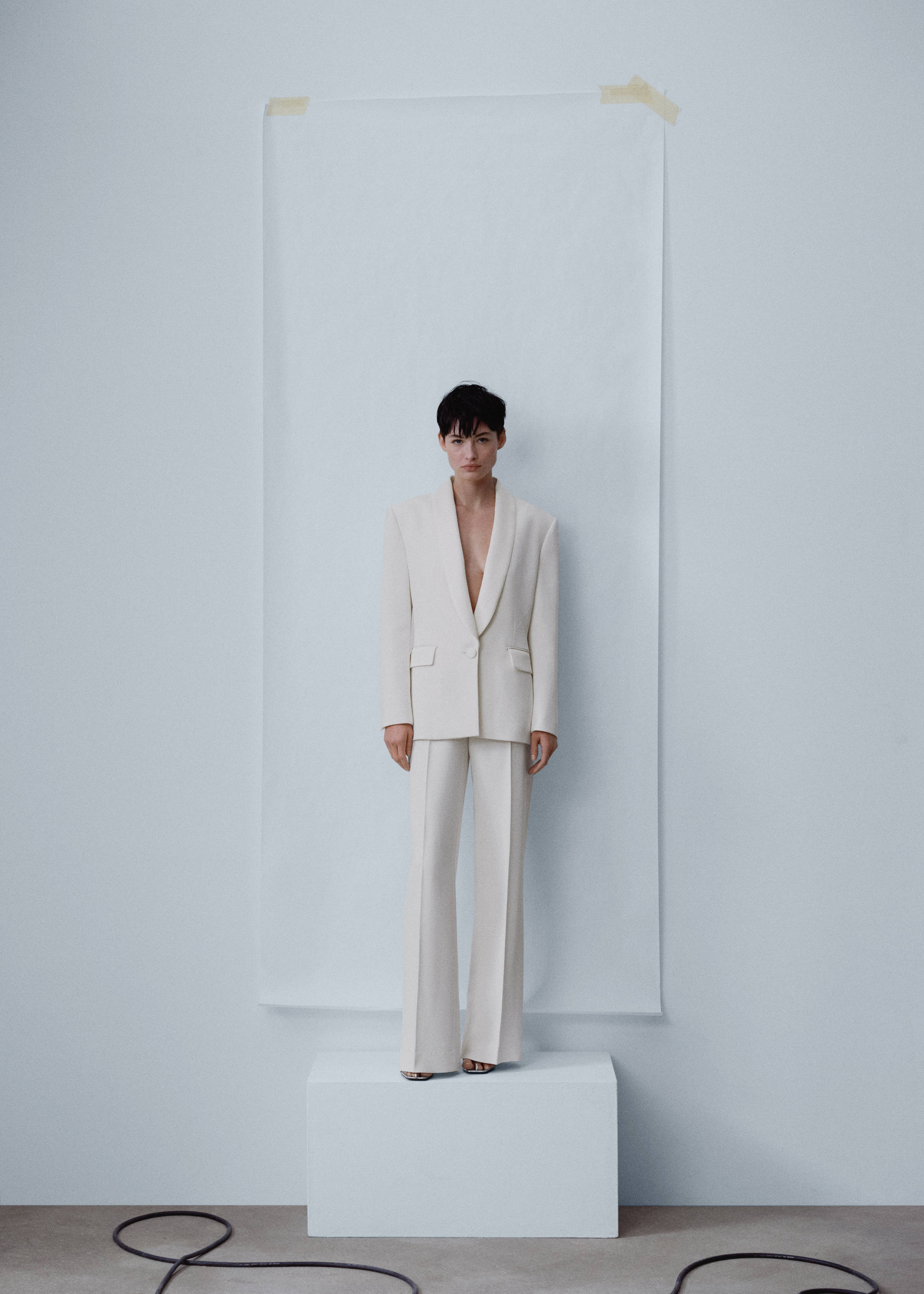 Palazzo suit trousers with satin details - General plane