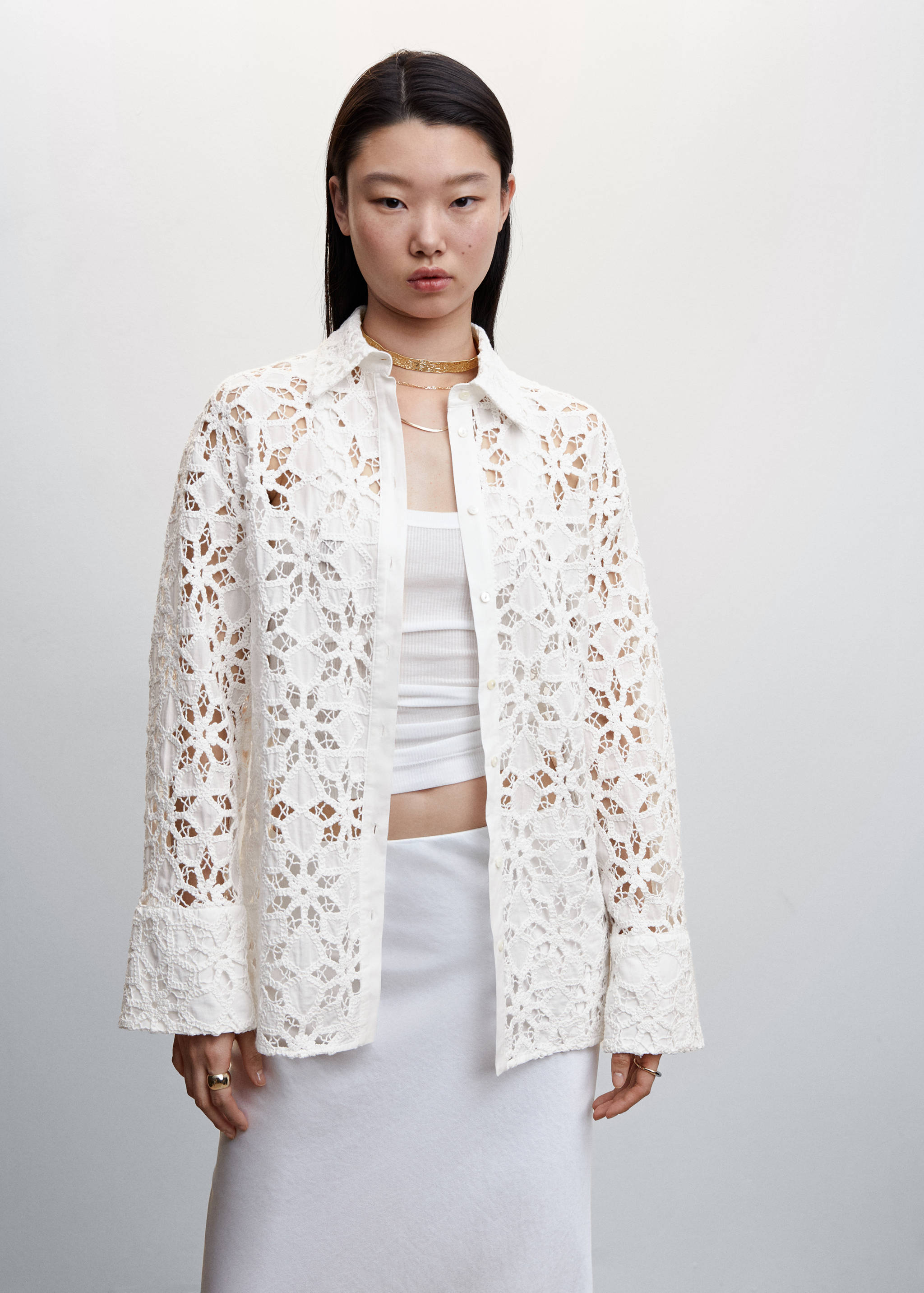 Guipure shirt with stripe detail - Medium plane