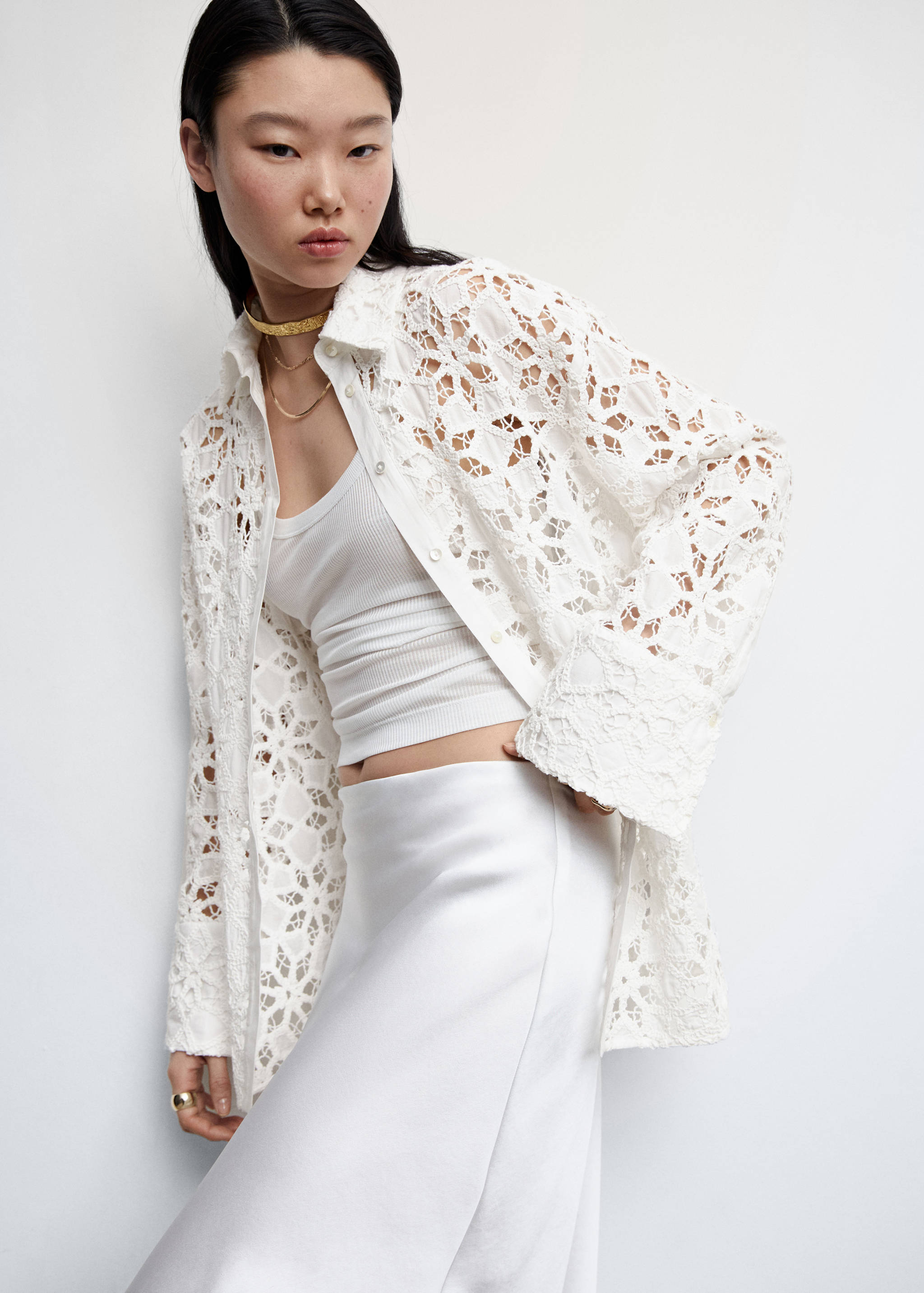 Guipure shirt with stripe detail - Details of the article 2