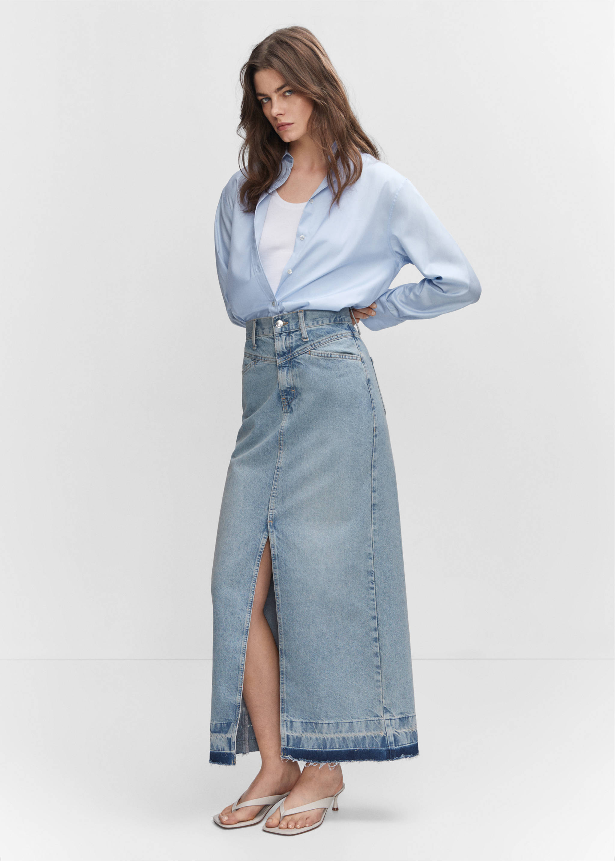Long denim skirt - General plane, Light Vintage Blue. Ref: 47087140-00.