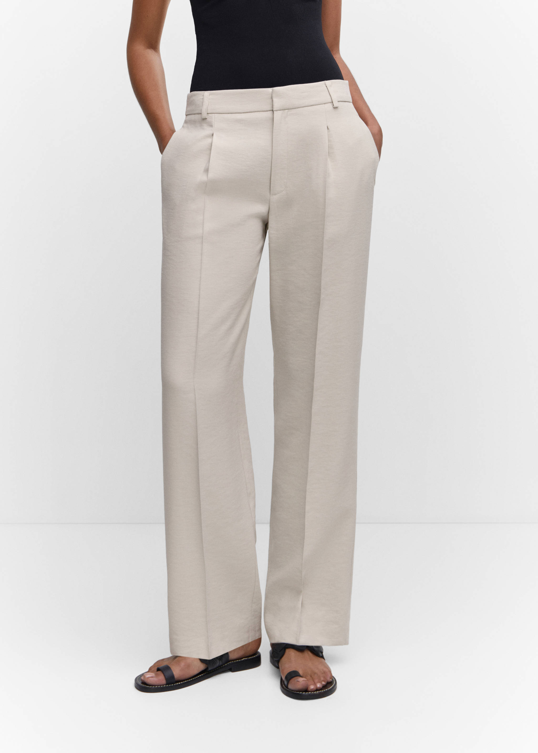 Straight-fit pleated trousers - Medium plane