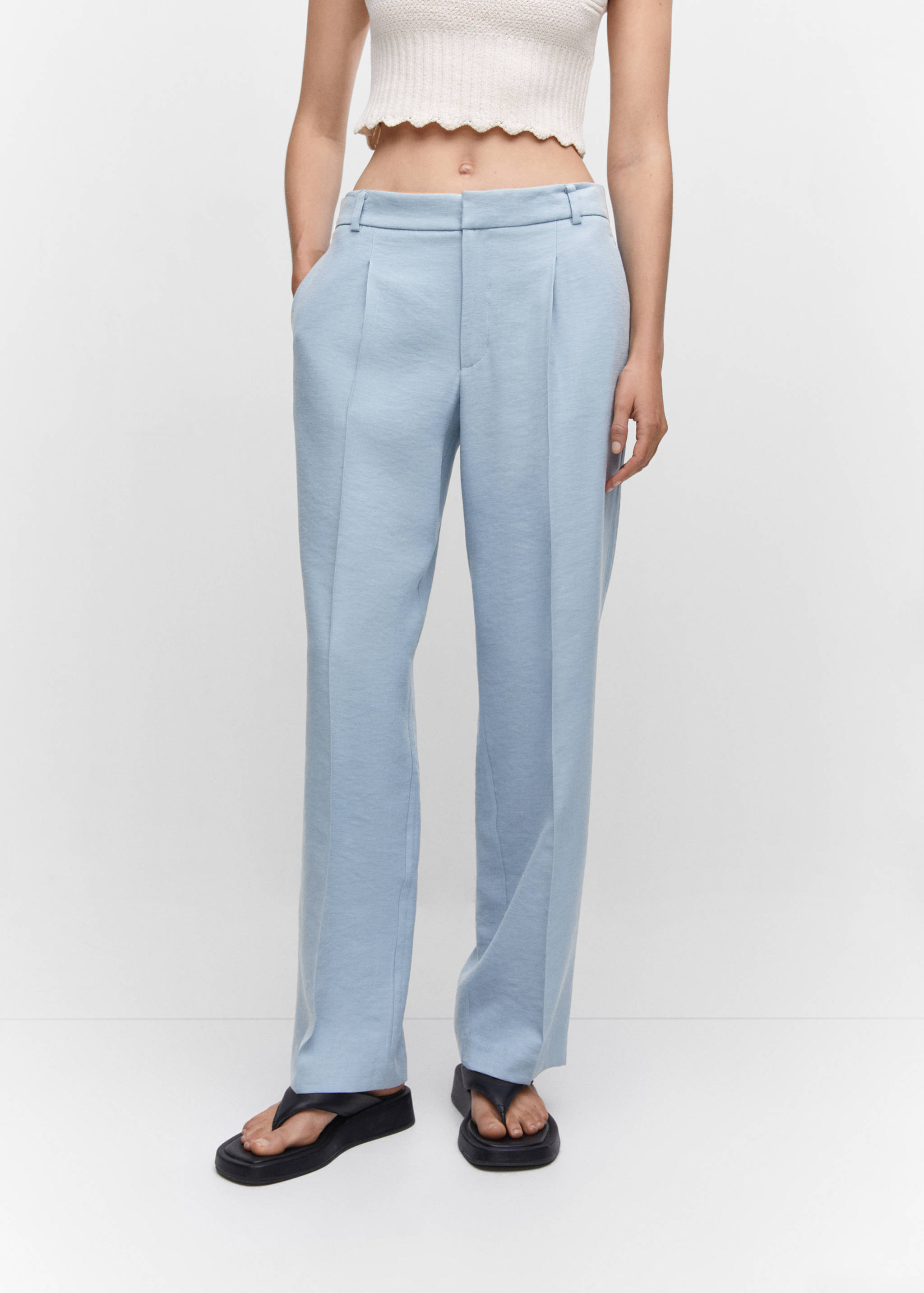 Straight-fit pleated trousers - Medium plane
