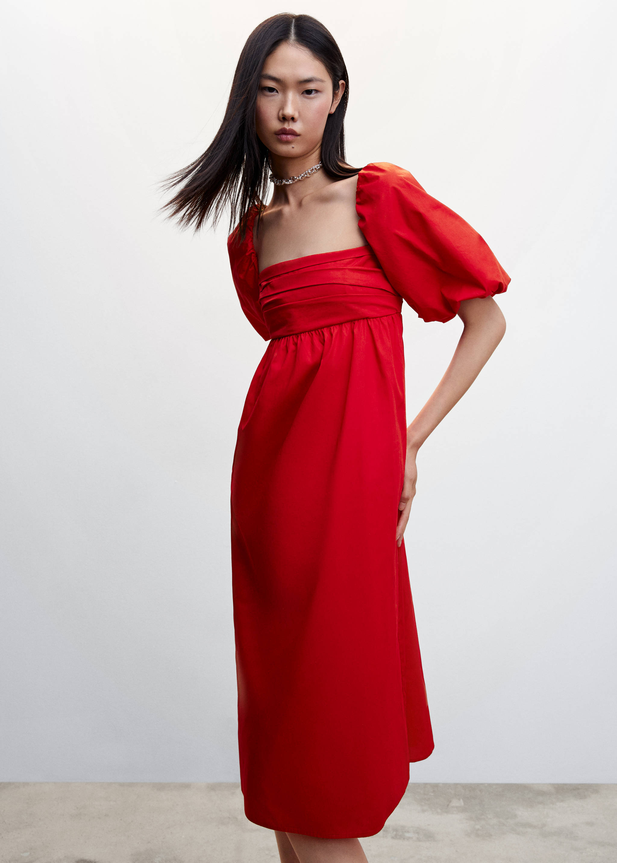 Robe coton manches bouffantes - Plan moyen