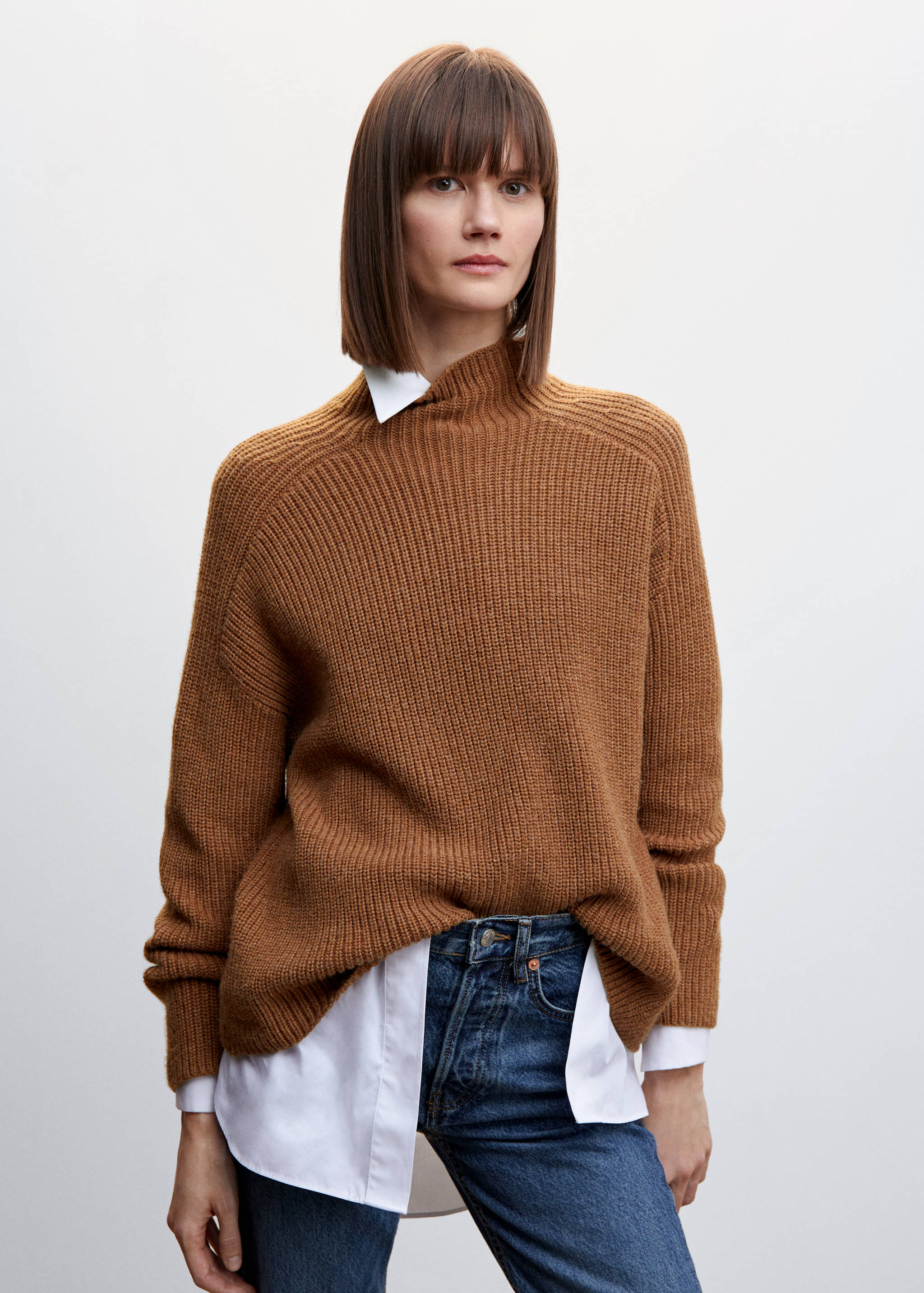 Perkins-neck rib-knit  sweater - Medium plane