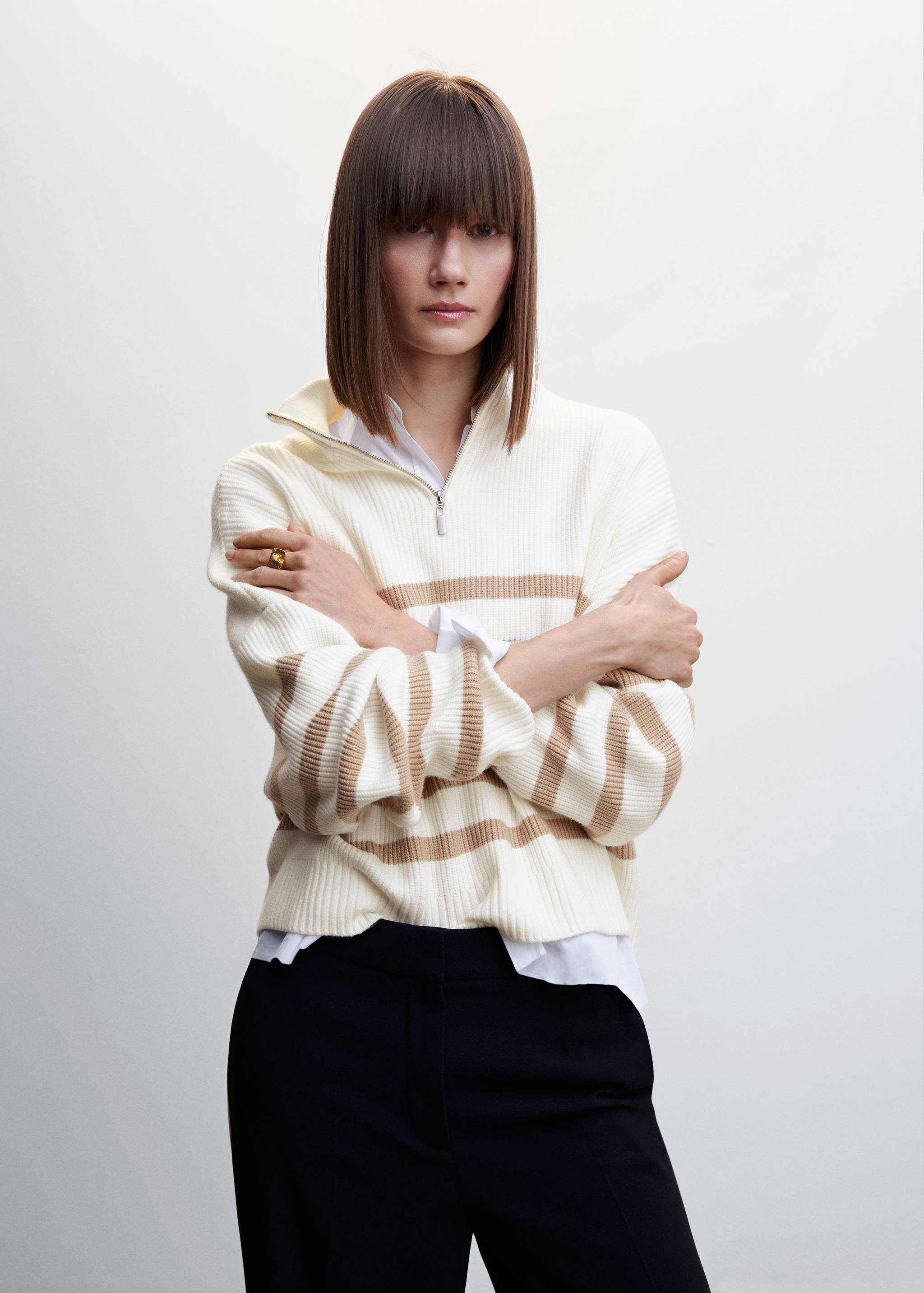 Striped sweater with zip - Medium plane