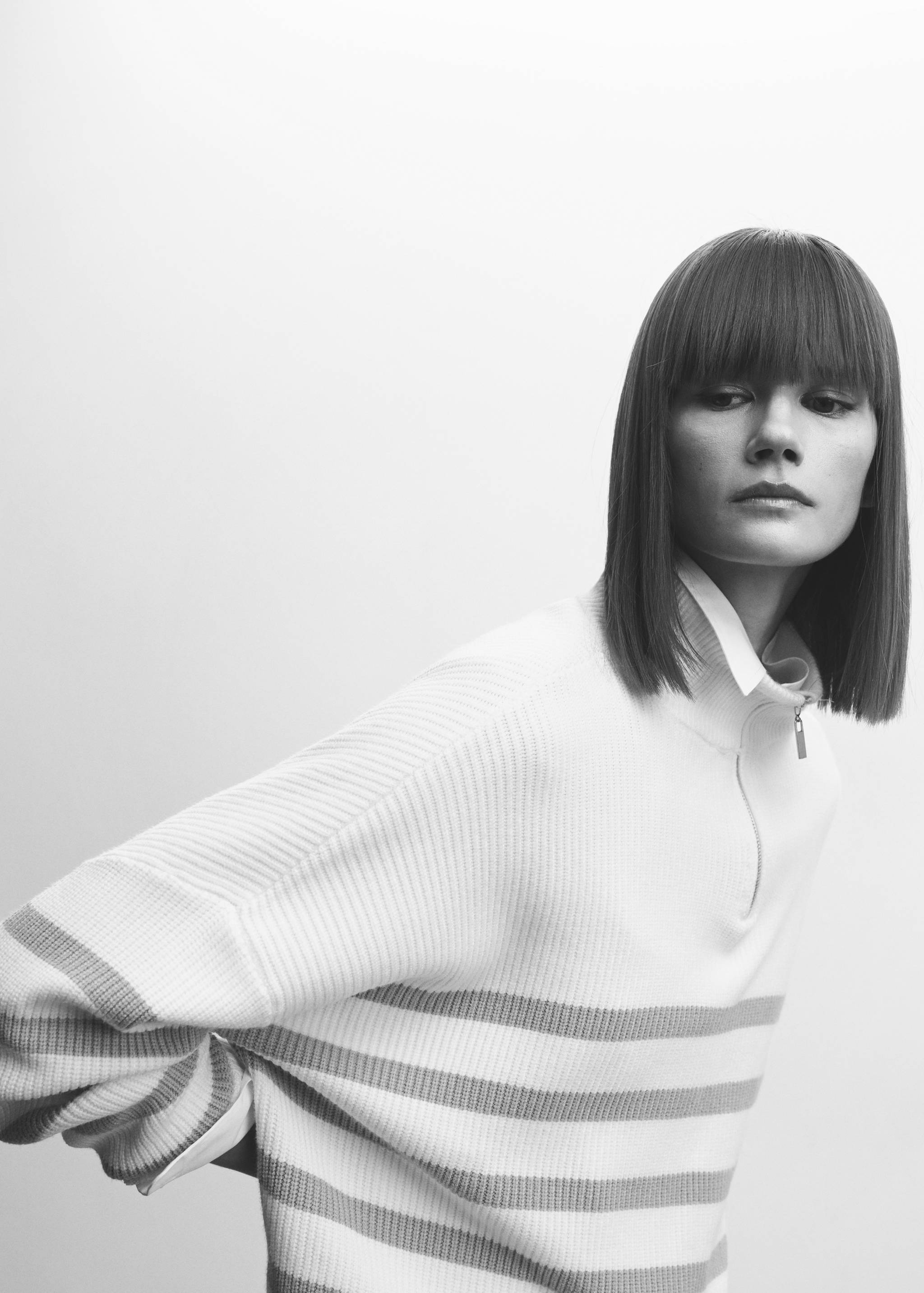 Striped sweater with zip - Details of the article 1