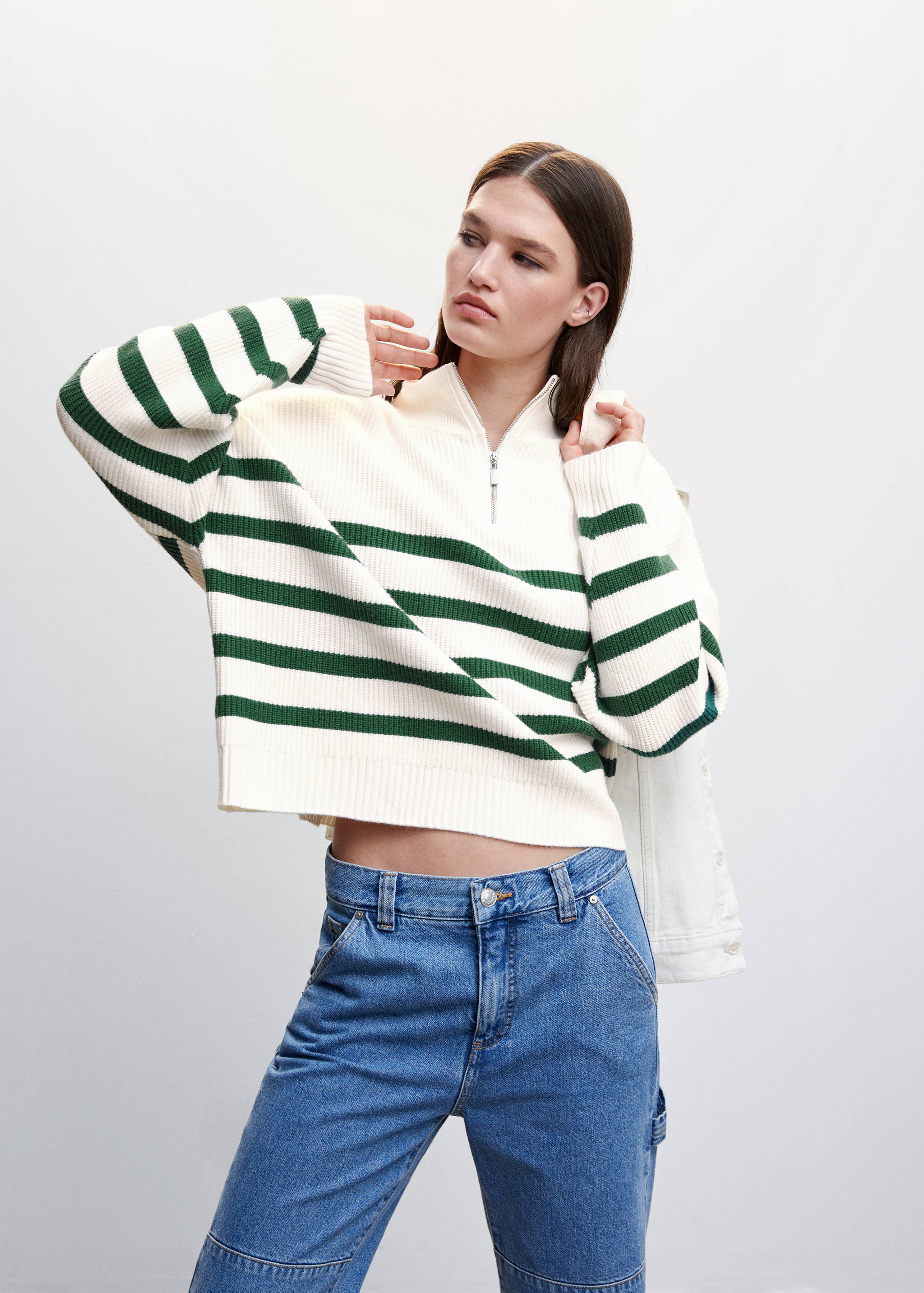 Striped sweater with zip - Medium plane