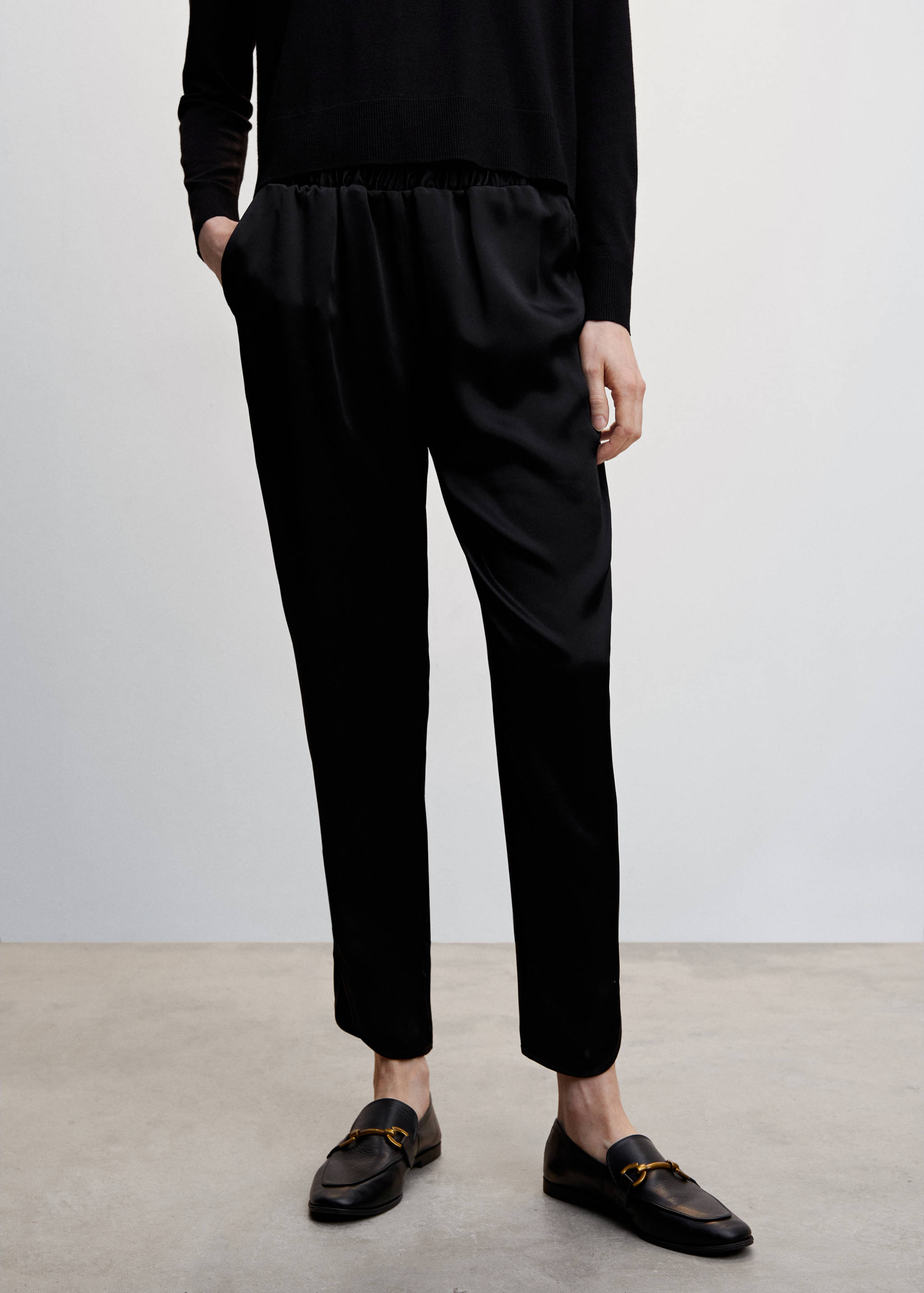 Satin pants with elastic waist - Medium plane