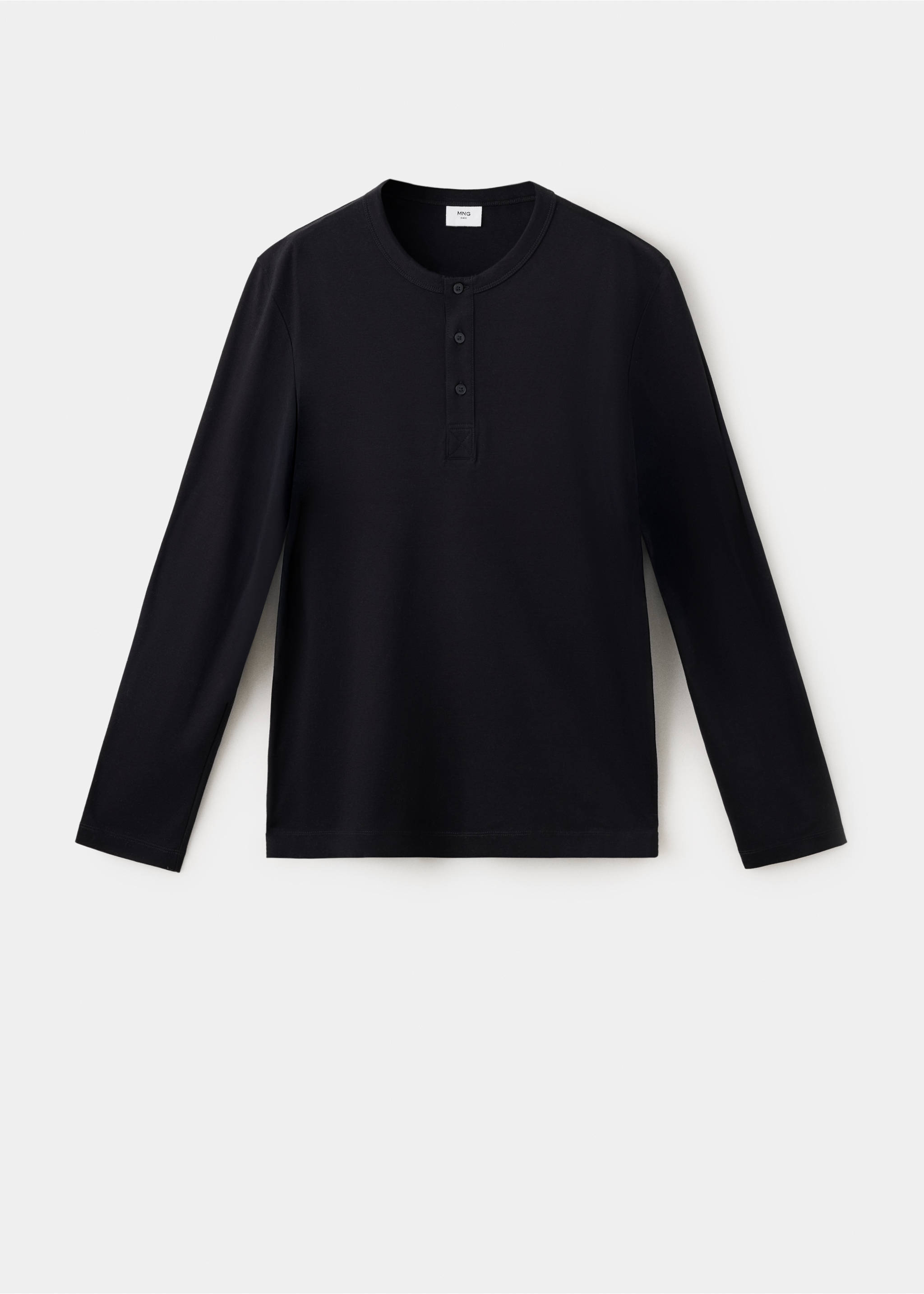 Black long-sleeve t-shirt with a buttoned placket., Black. Ref: 47091350-00.