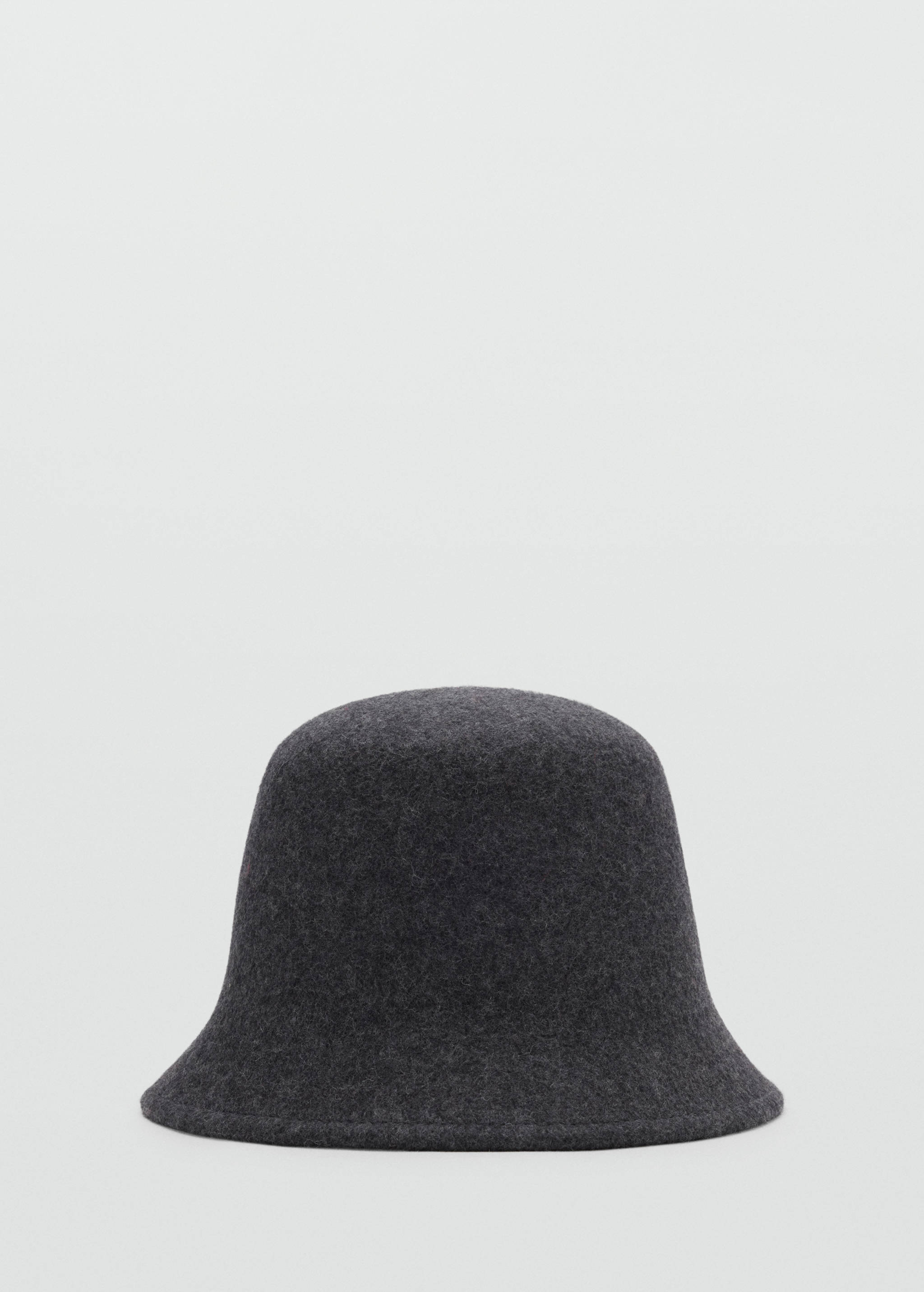 Dark grey felt hat with a rounded crown and short flared brim.
