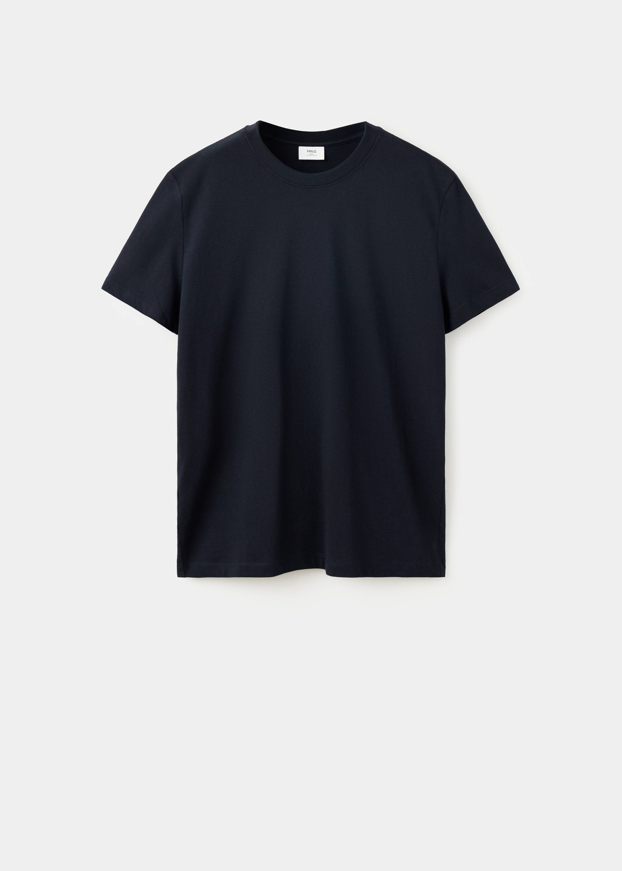 Navy blue short-sleeved crew neck t-shirt.