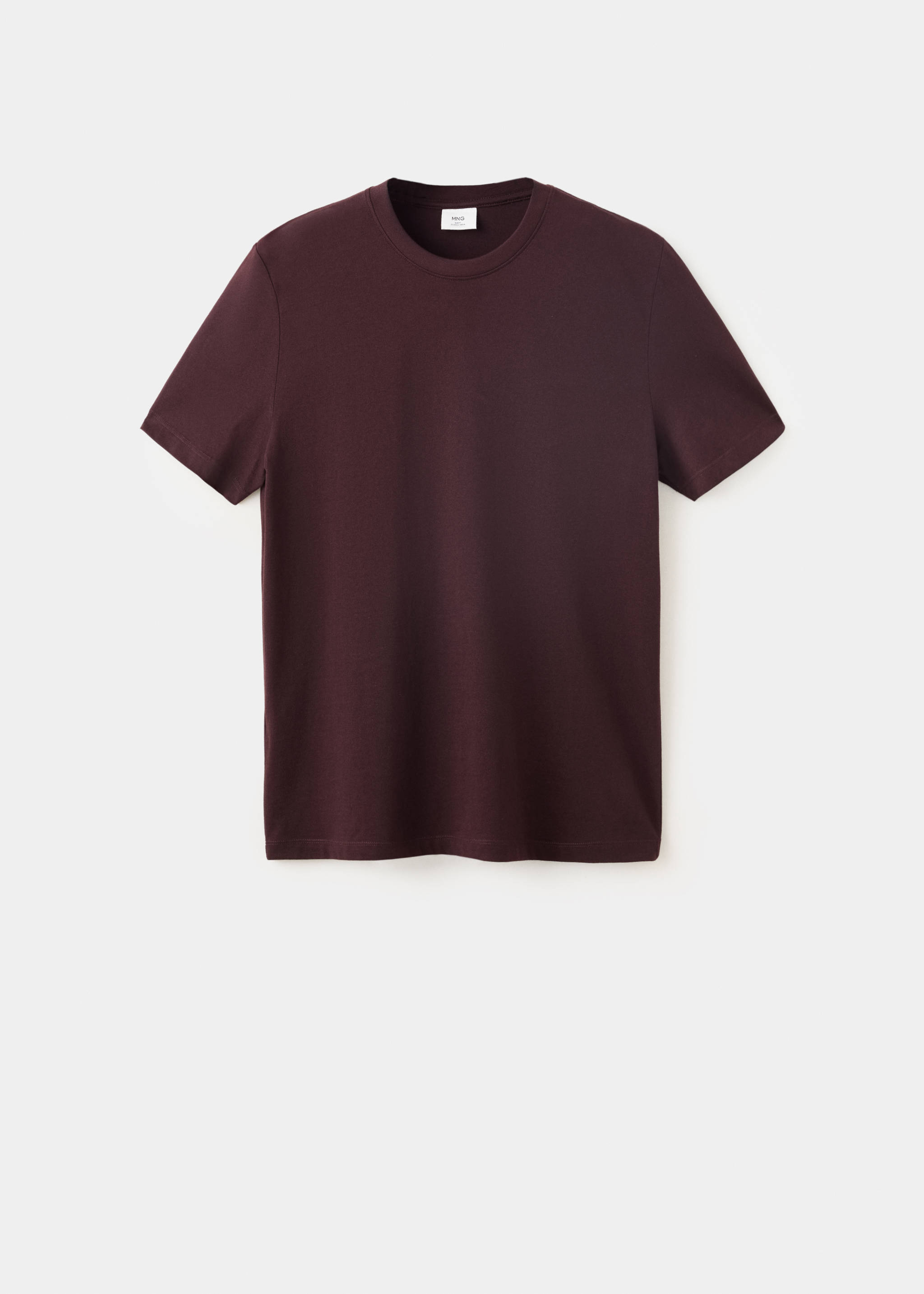 Dark burgundy short-sleeved t-shirt with a classic crew neck.