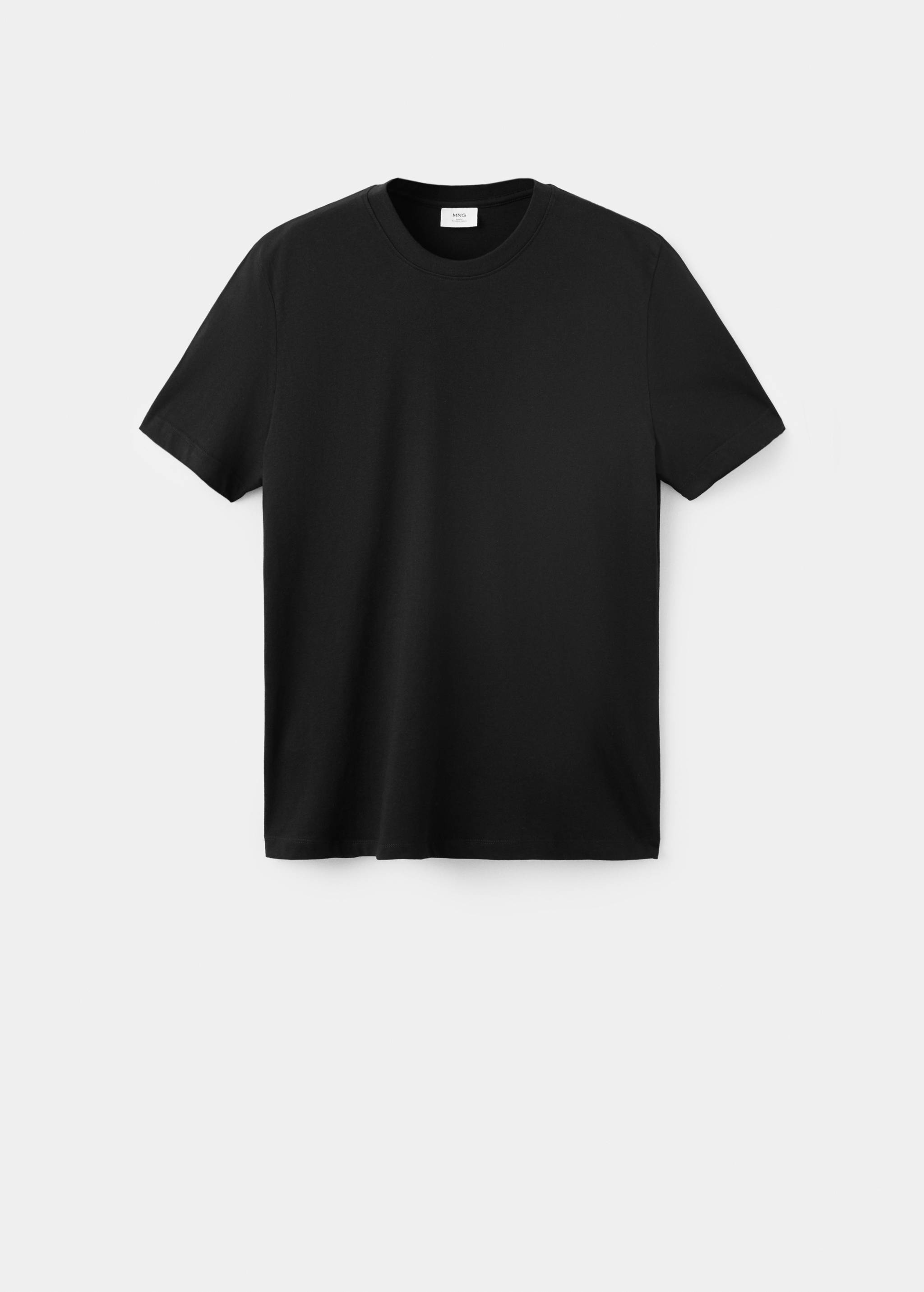 Black short-sleeved crew neck t-shirt.