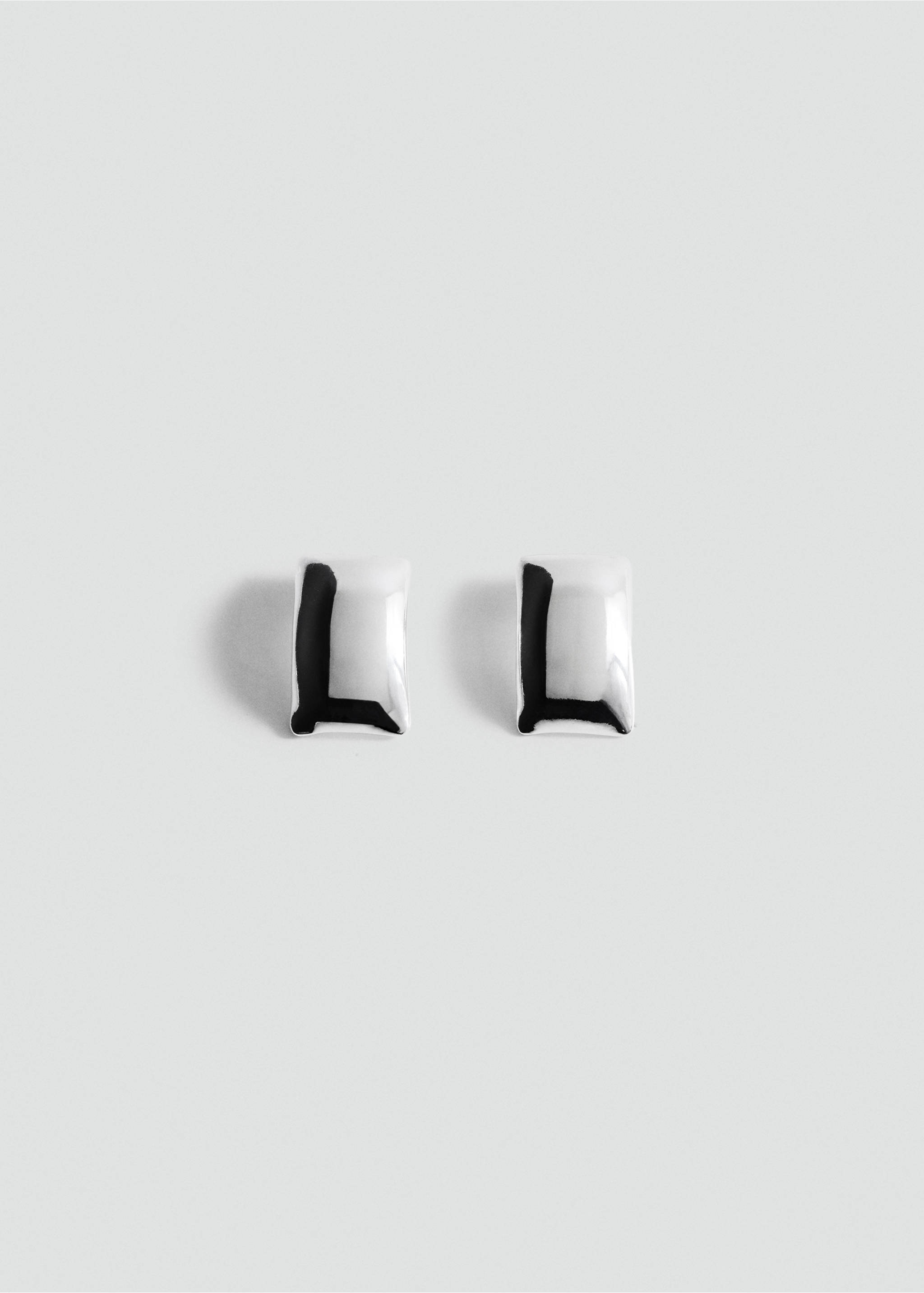 Silver-toned rectangular stud earrings with a black letter L detail., Silver. Ref: 47091449-00.