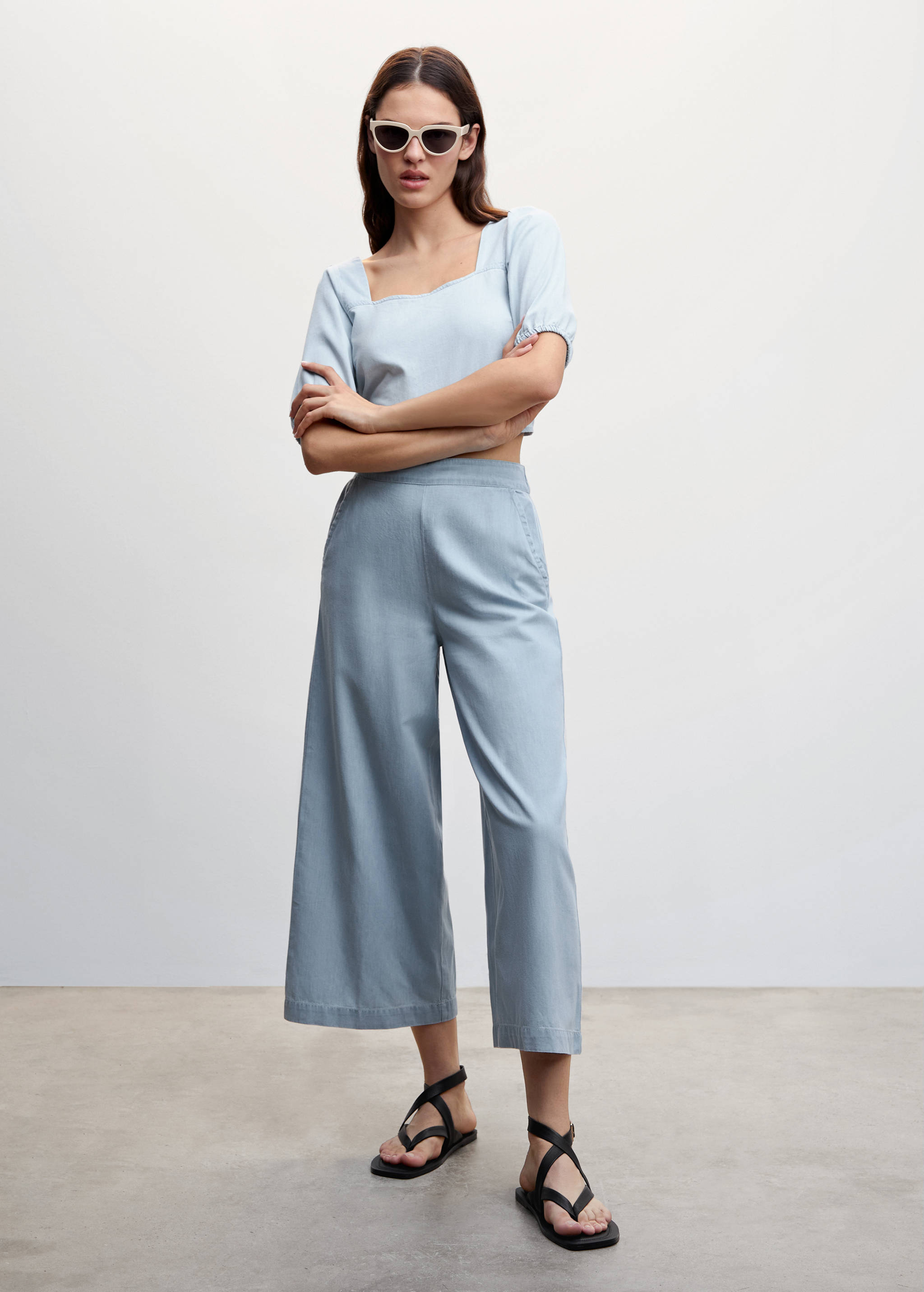 天丝棉质阔腿裤 - null