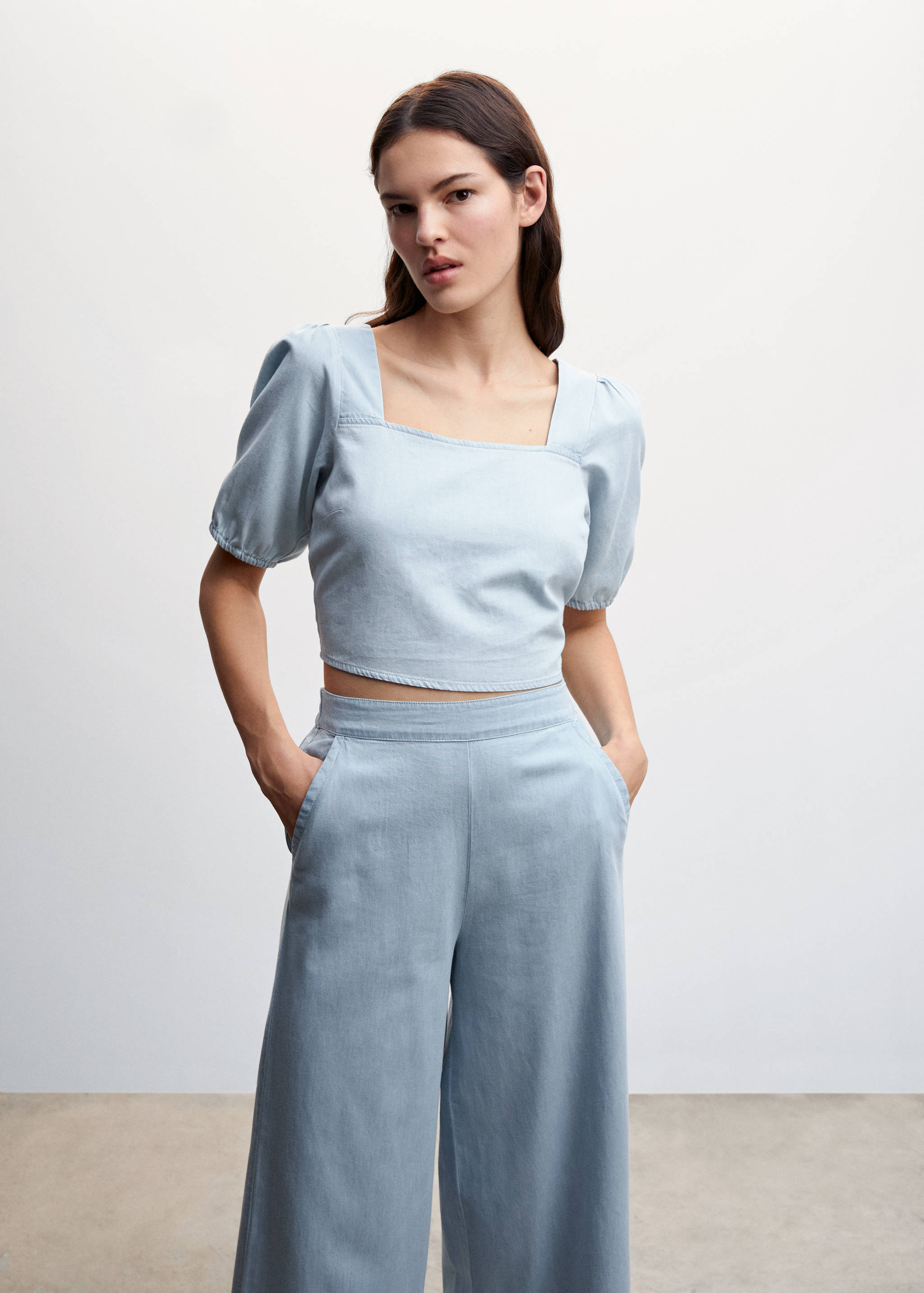 天丝棉质阔腿裤 - null