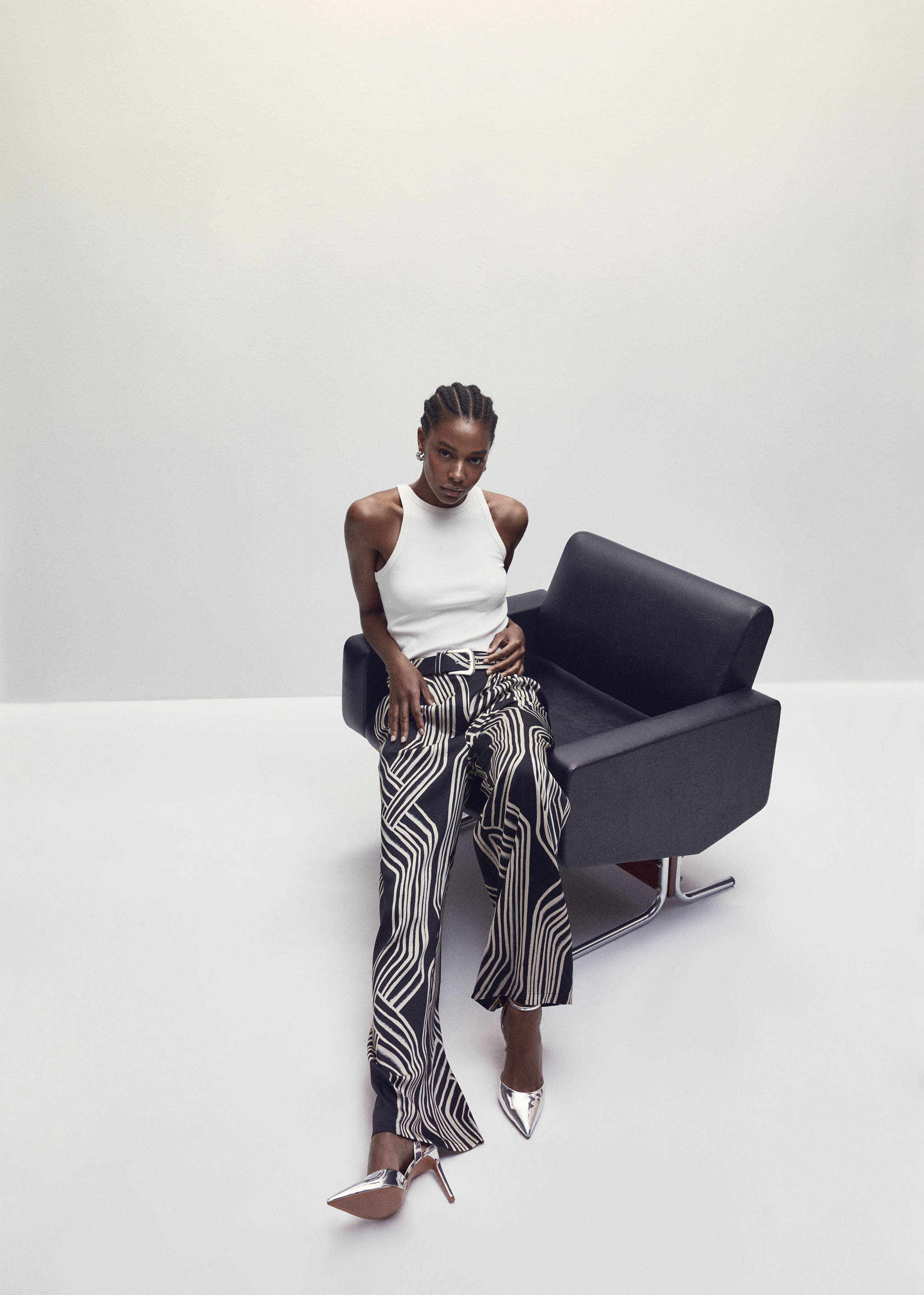 印花阔腿裤 - null