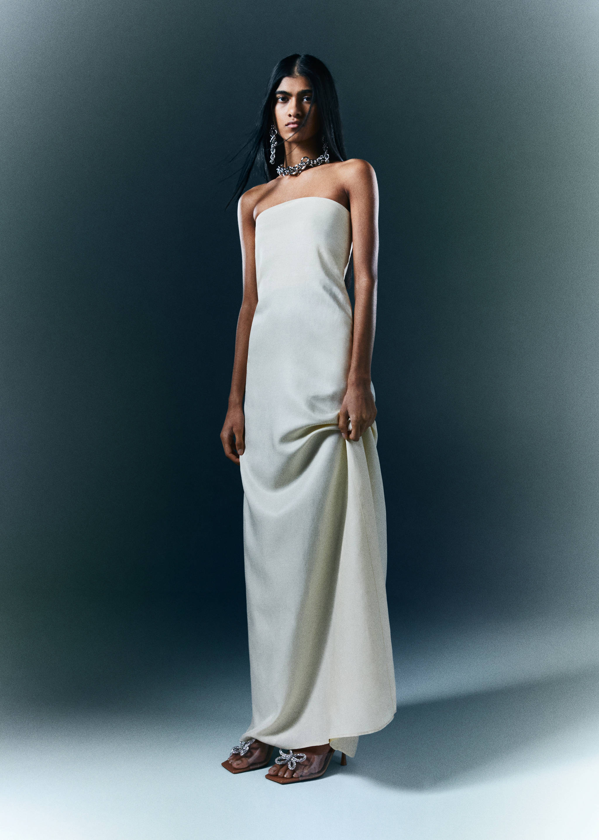 Vinyl heel sandal with rhinestone detail - General plane