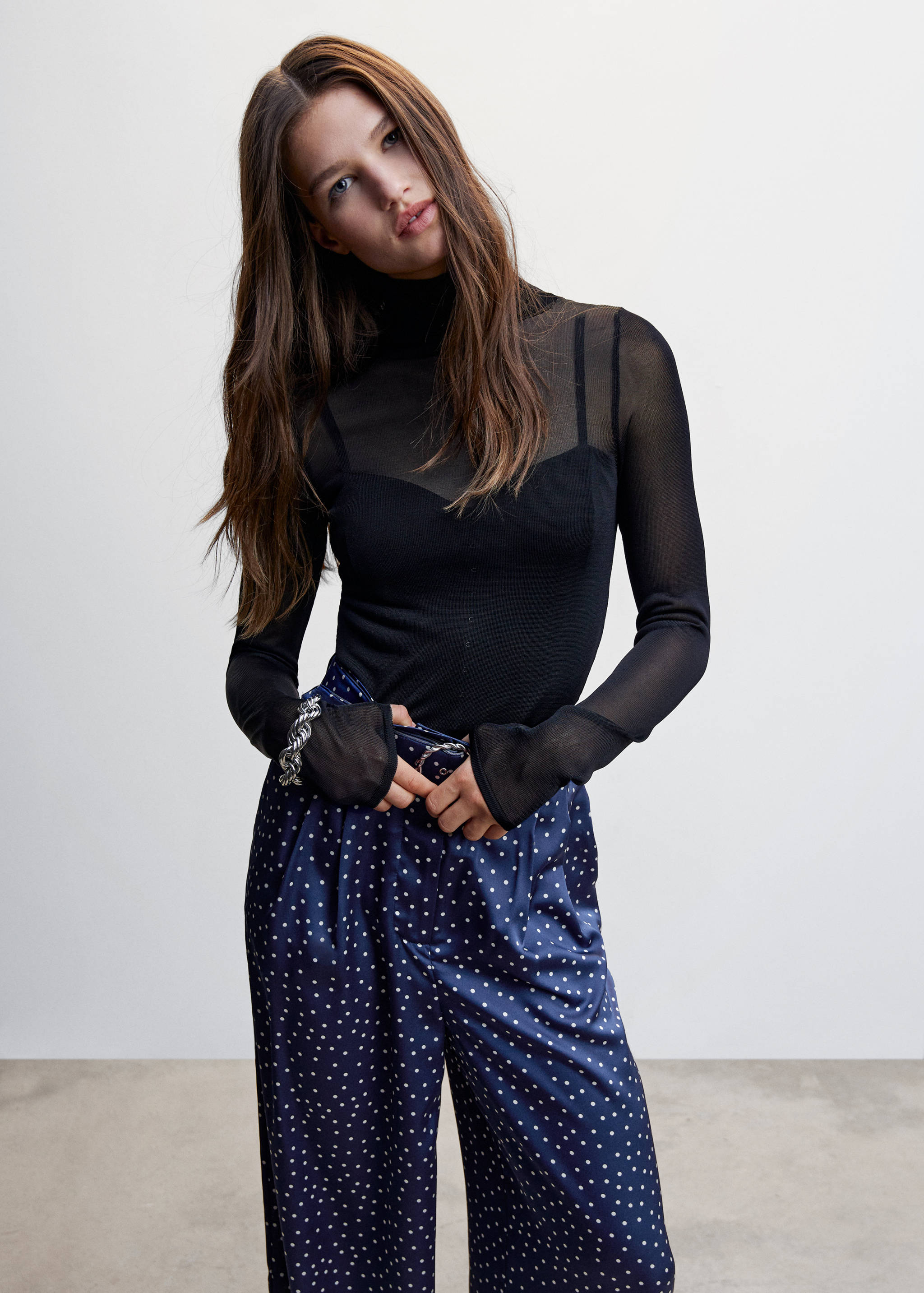 Taupe palazzo trousers with belt - Details of the article 1