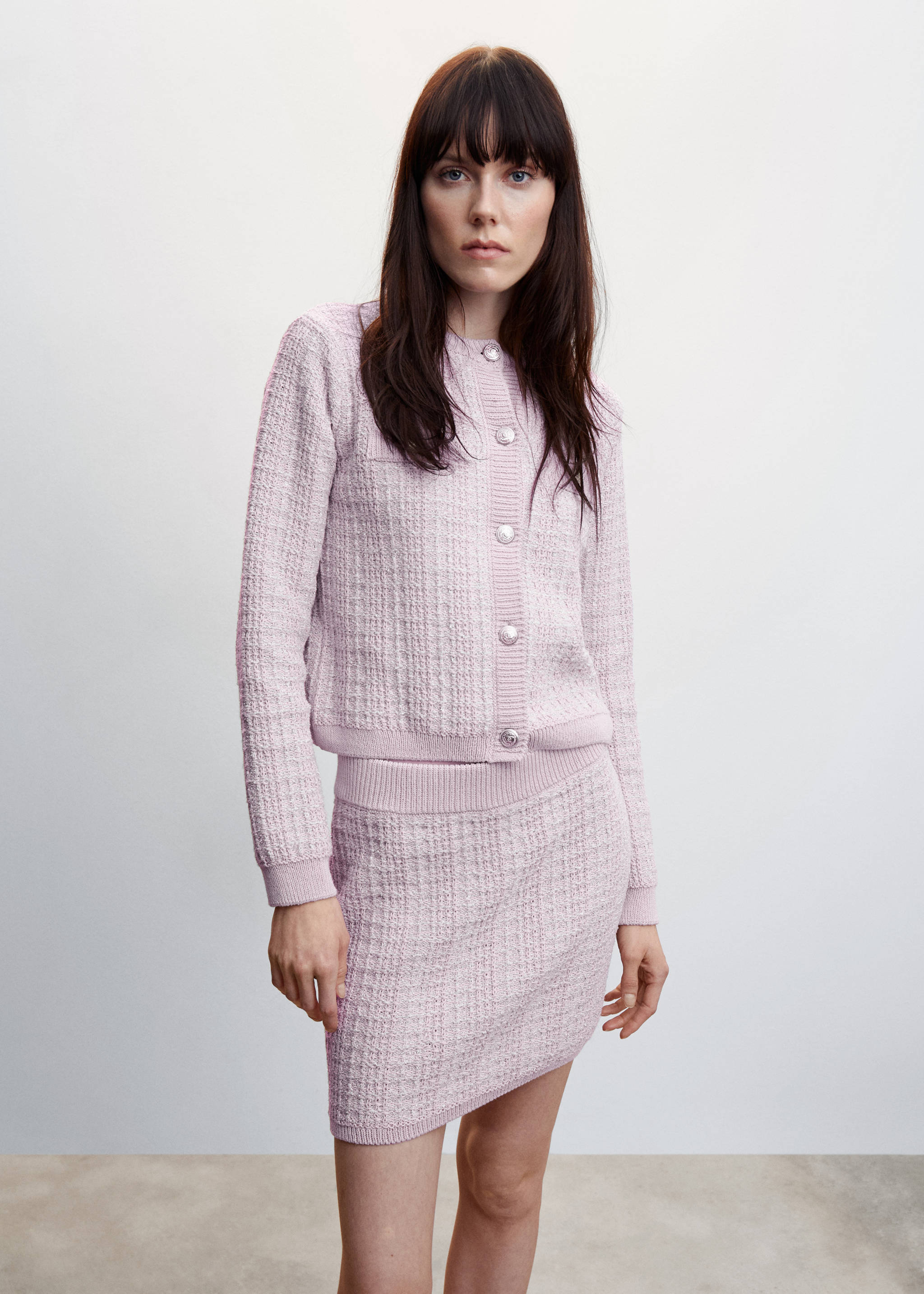 Твидовый кардиган с карманами - Средний план