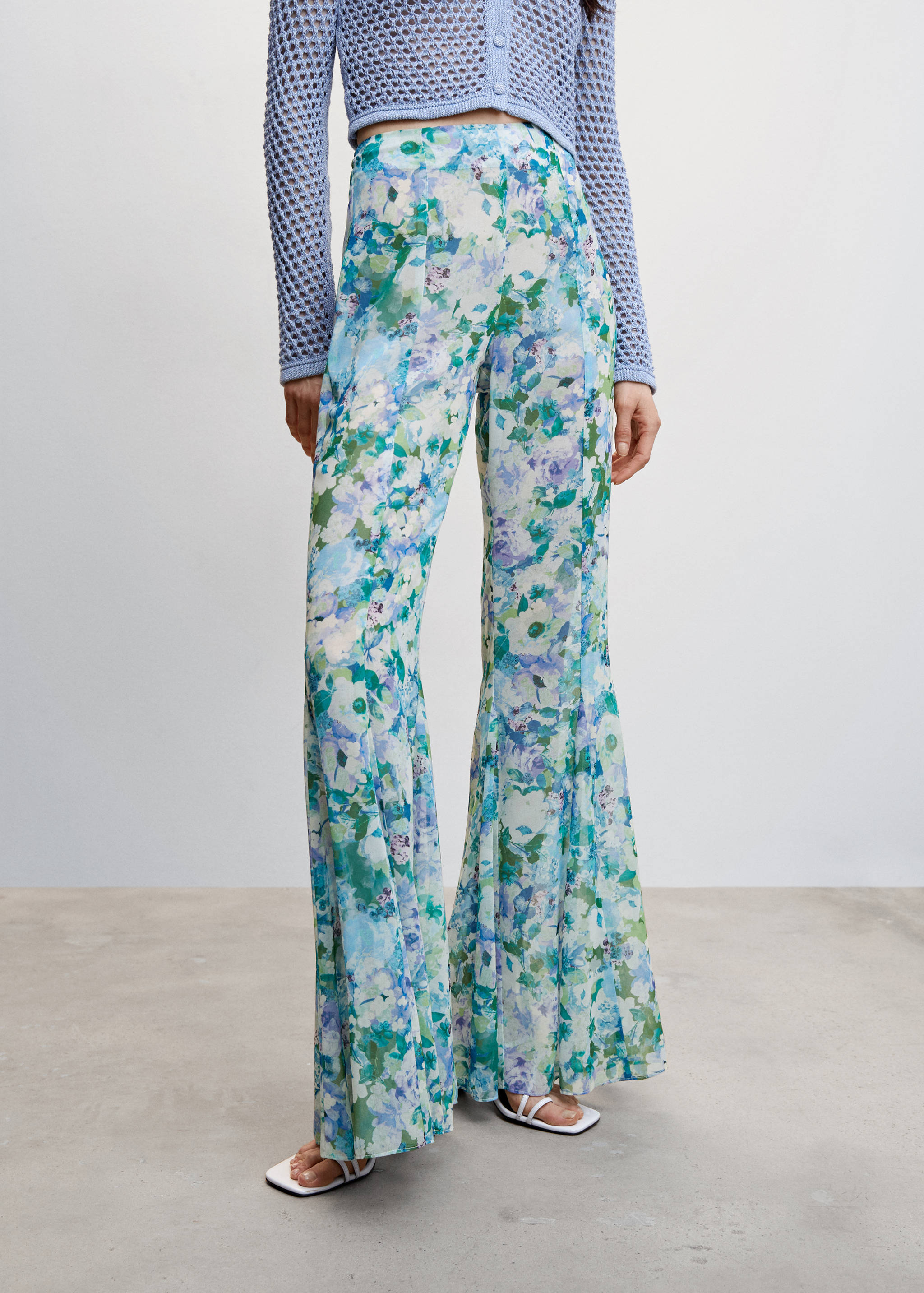 Flared floral-print trousers - Medium plane