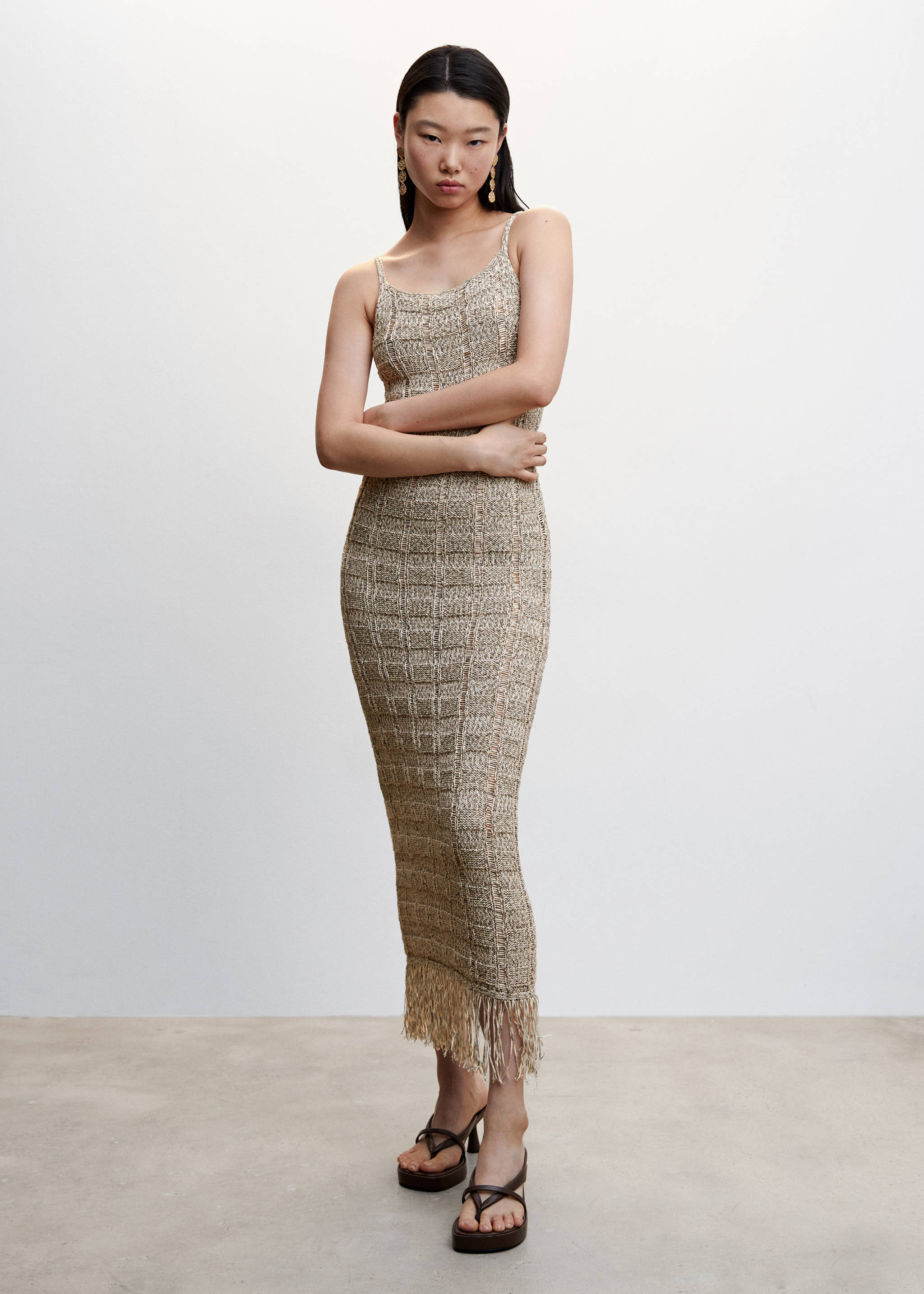 Knitted dress with fringe detail - Women | MANGO Kosovo