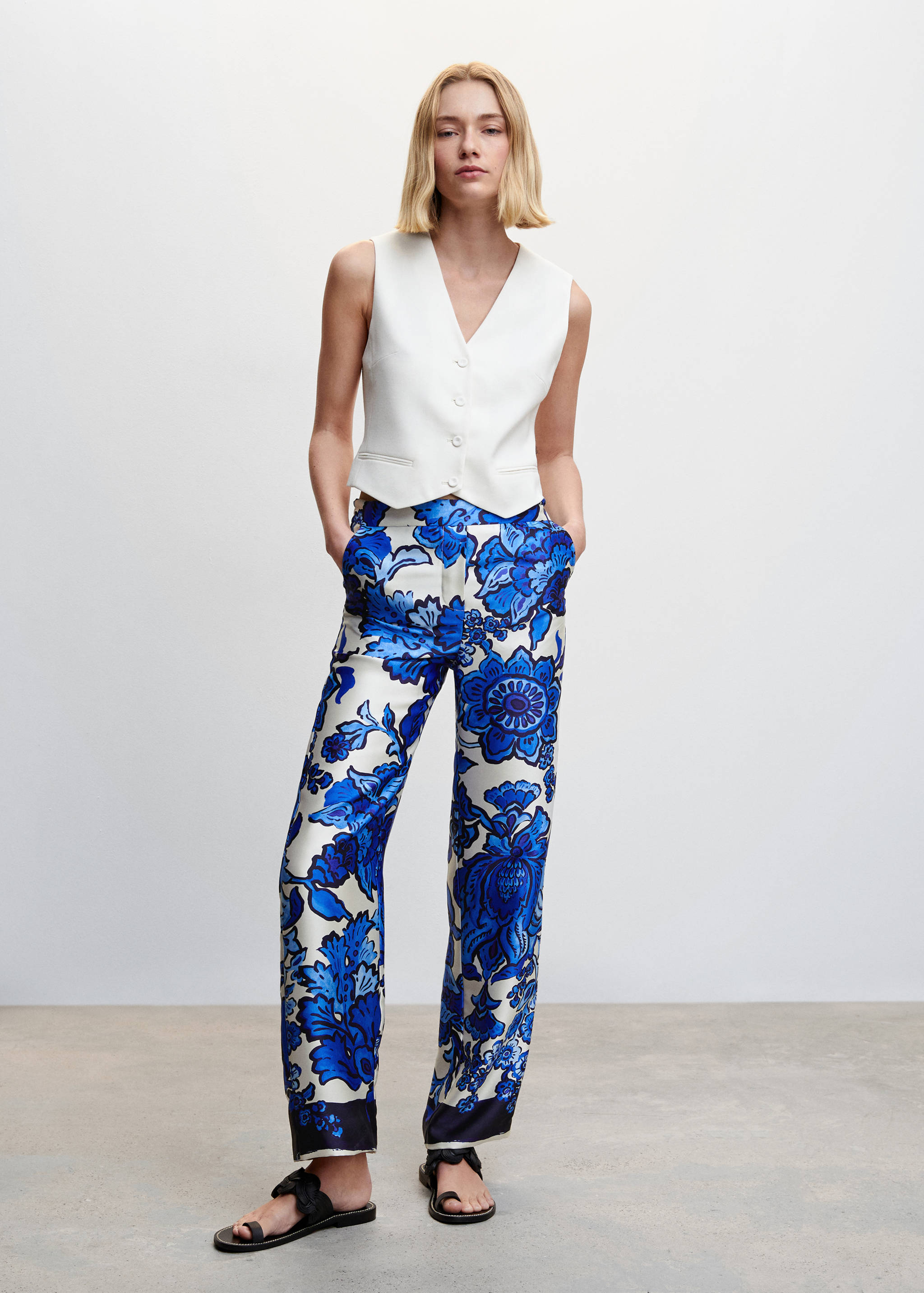 Floral satin trousers - General plane