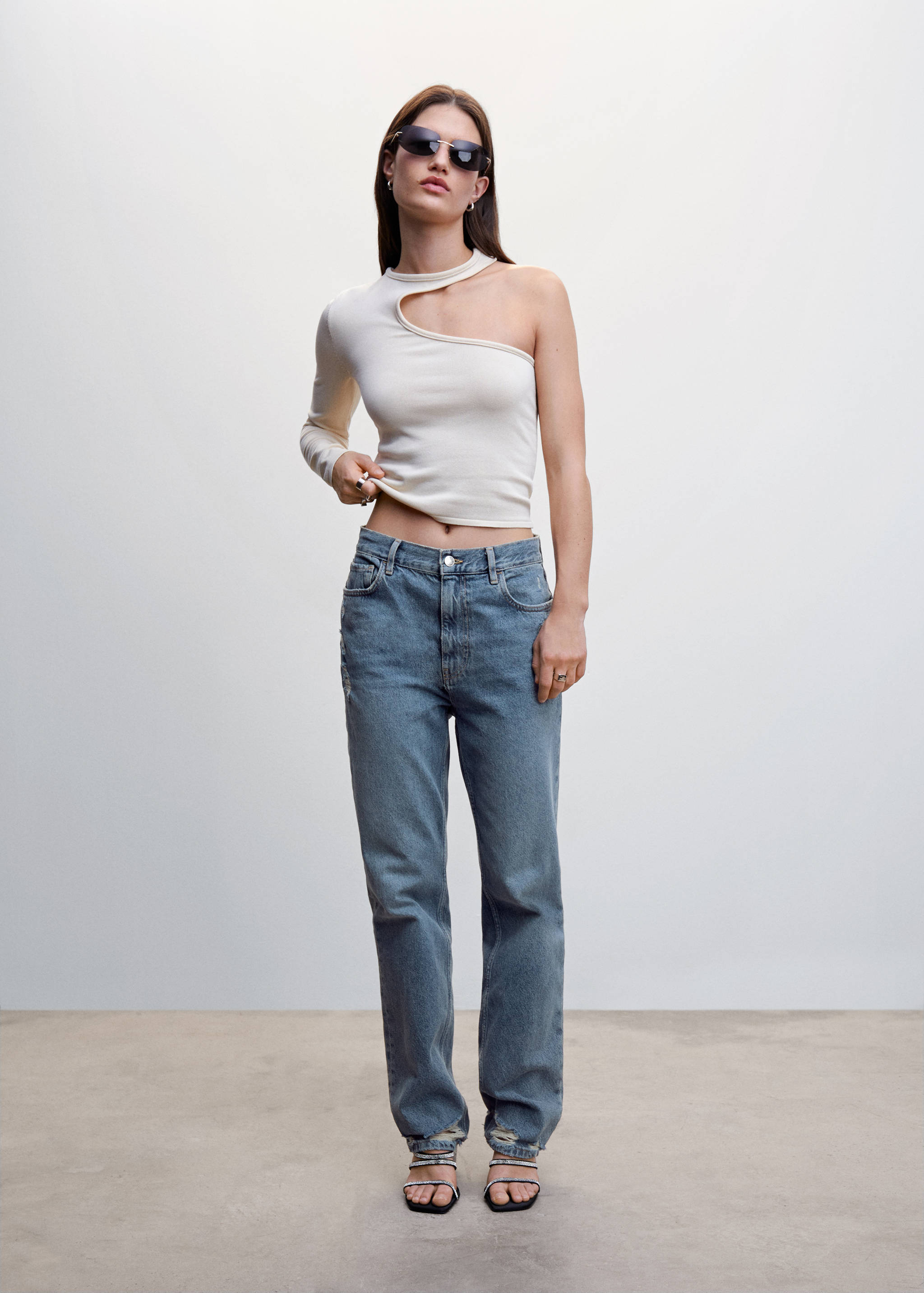 Jean droit taille haute déchiré - Plan général