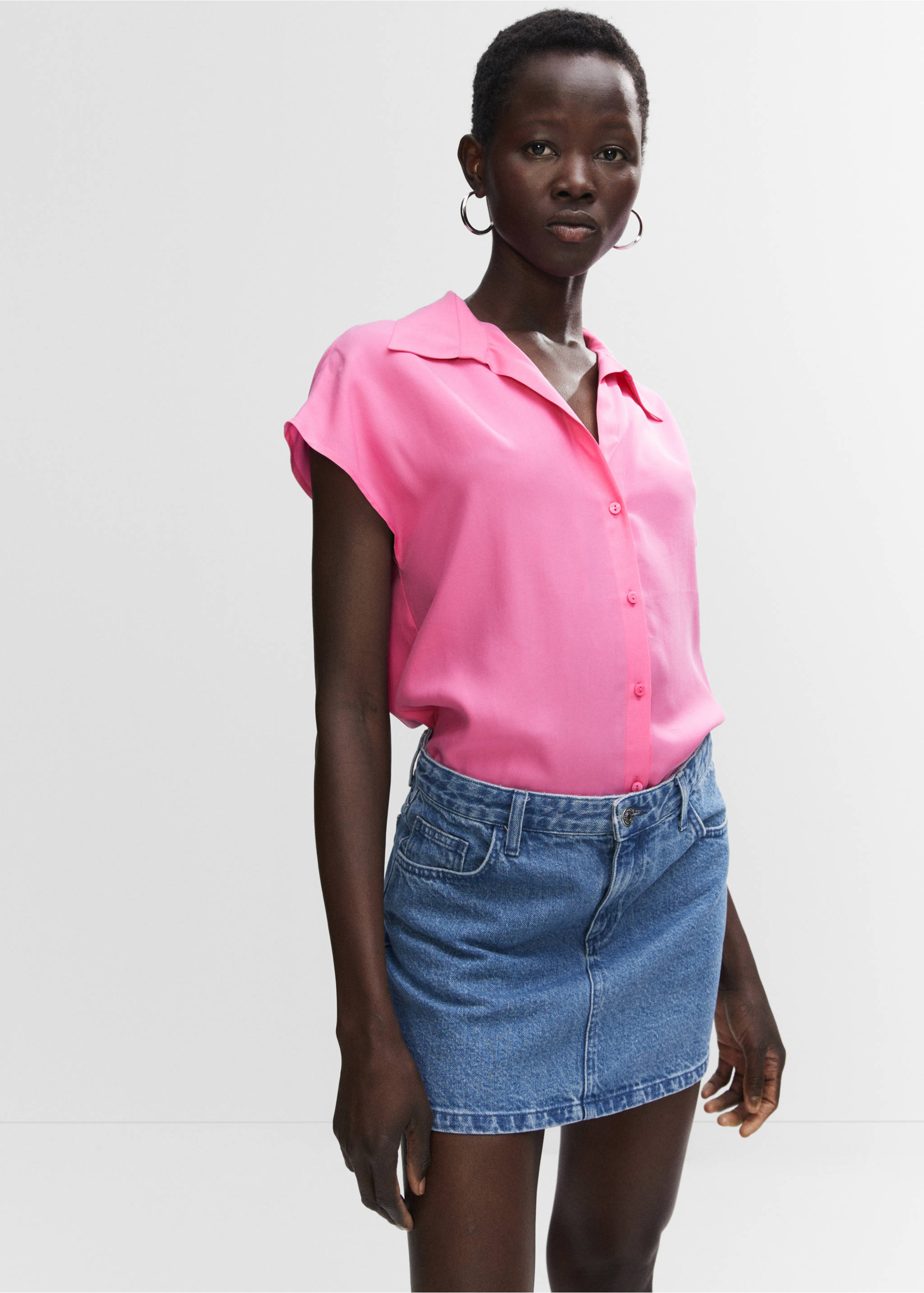 Camisa lyocell sin mangas - Plano medio, Rosa. Ref: 57000002-00.