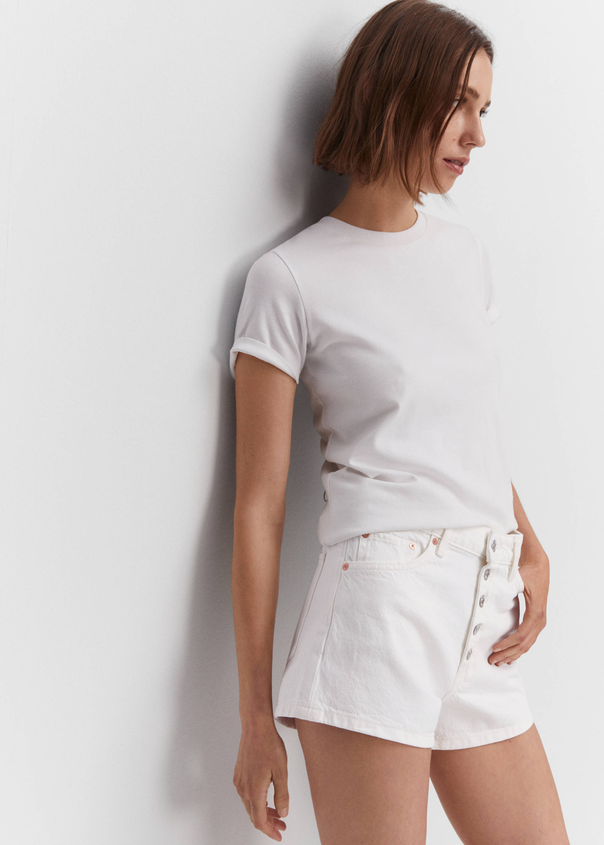 系扣牛仔短裤 - null