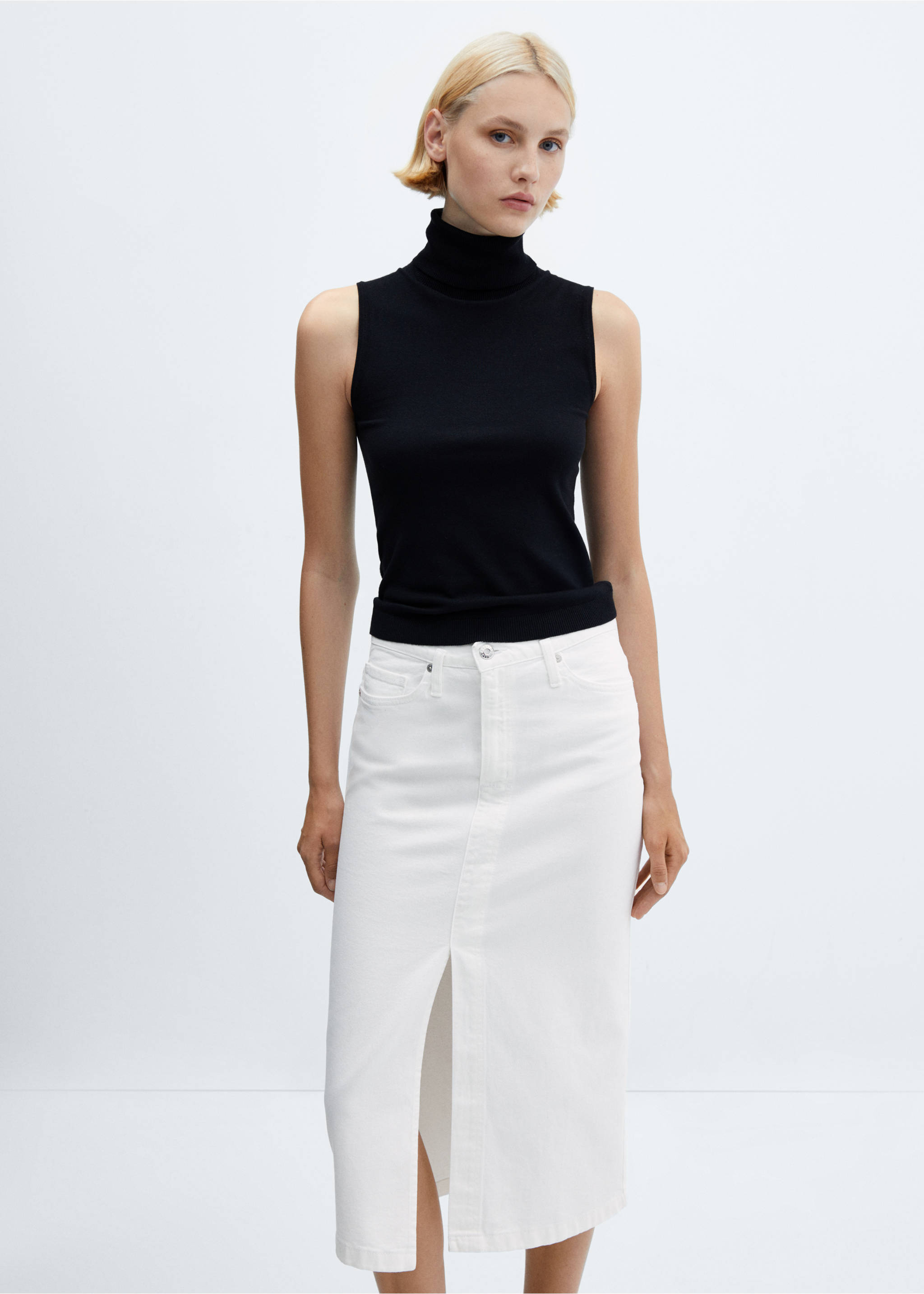 데님 미디 스커트 - 상품 내역: 1, 화이트. Ref: 57000187-00.