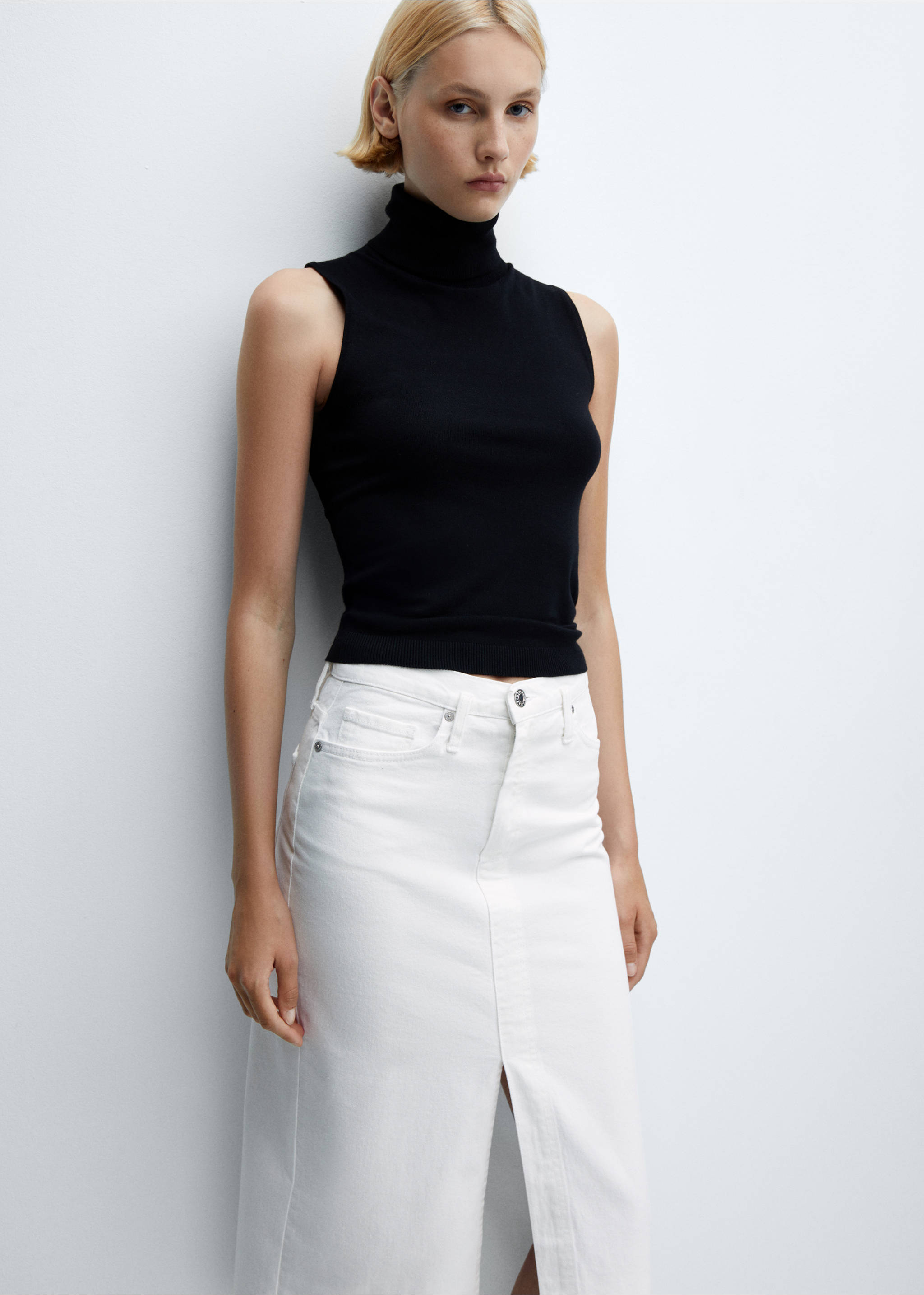 데님 미디 스커트 - 상품 내역: 2, 화이트. Ref: 57000187-00.